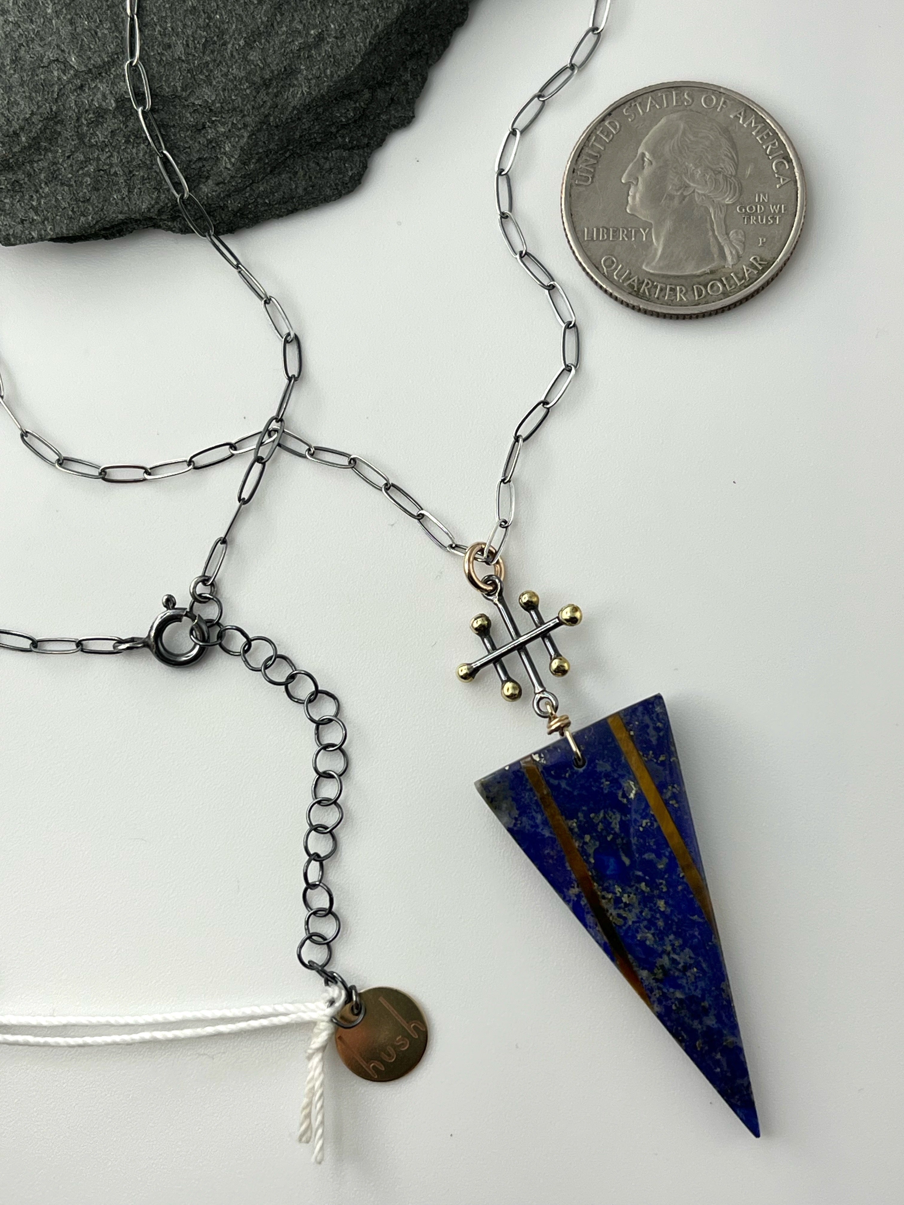 •INVOKE• lapis + tiger eye mixed metal necklace (18"-20" long)