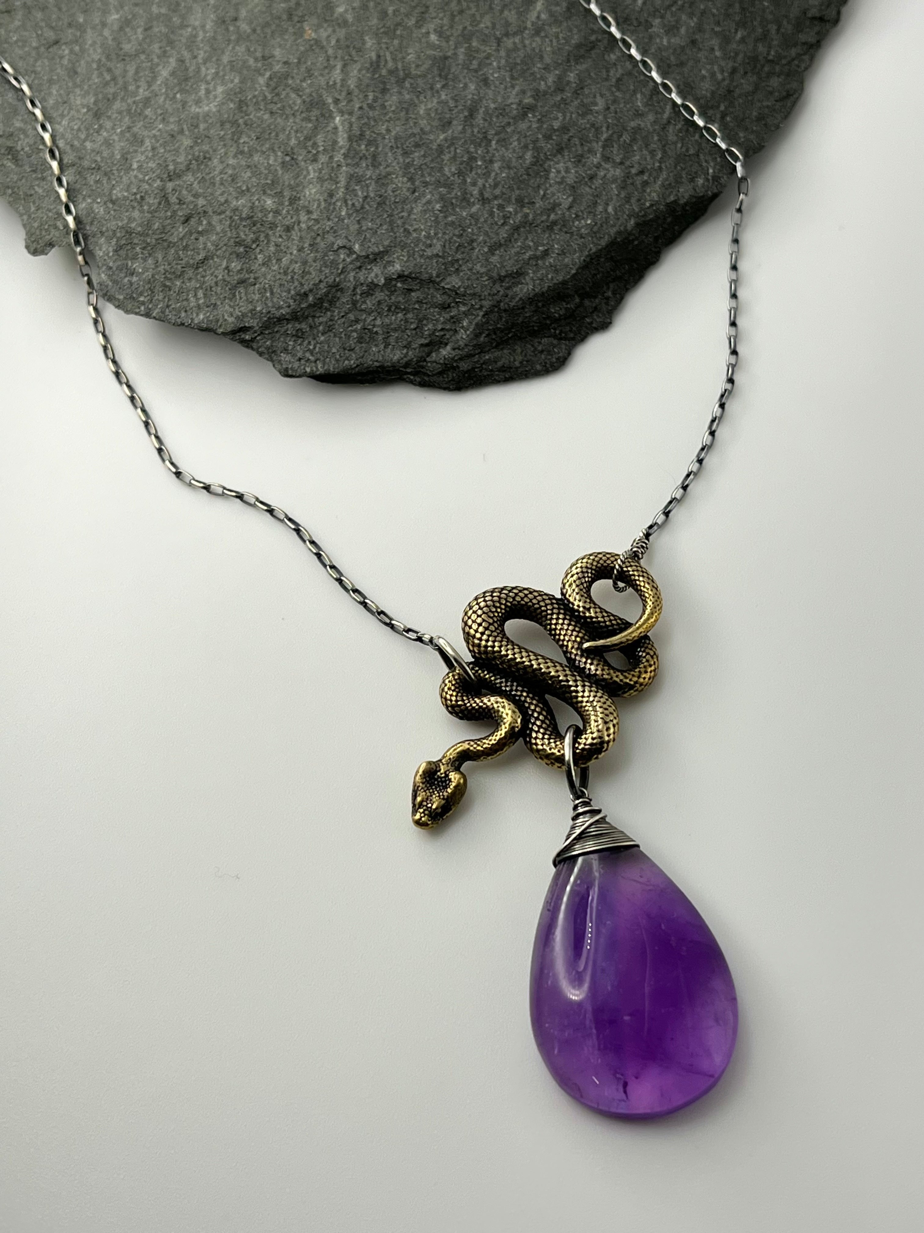 •SUEÑO• amethyst + snake mixed metal necklace (18"-20" long)