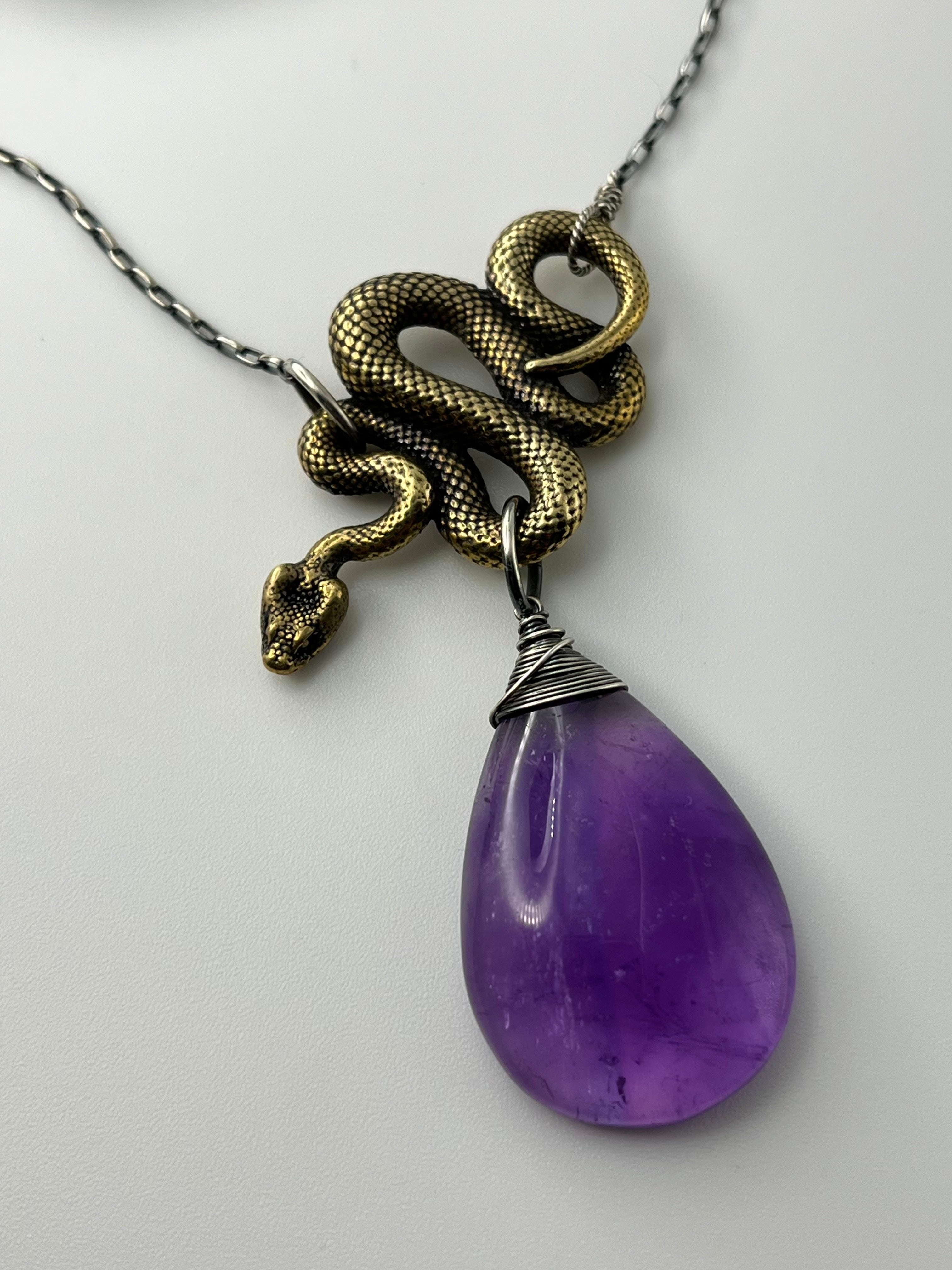 •SUEÑO• amethyst + snake mixed metal necklace (18"-20" long)