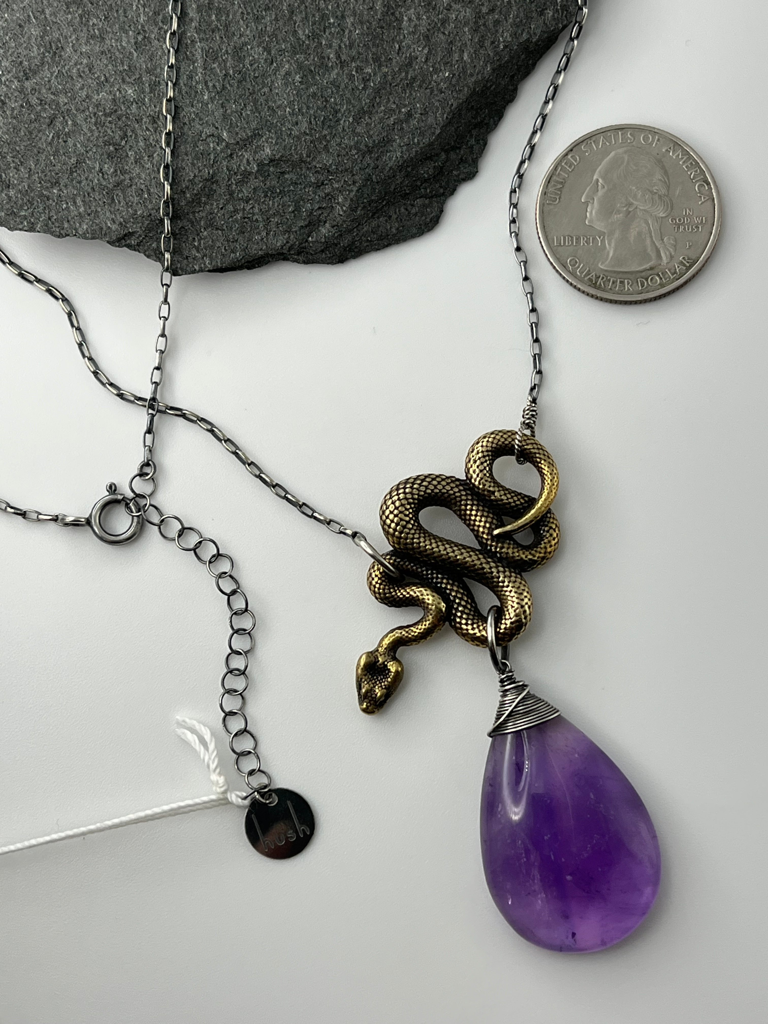 •SUEÑO• amethyst + snake mixed metal necklace (18"-20" long)