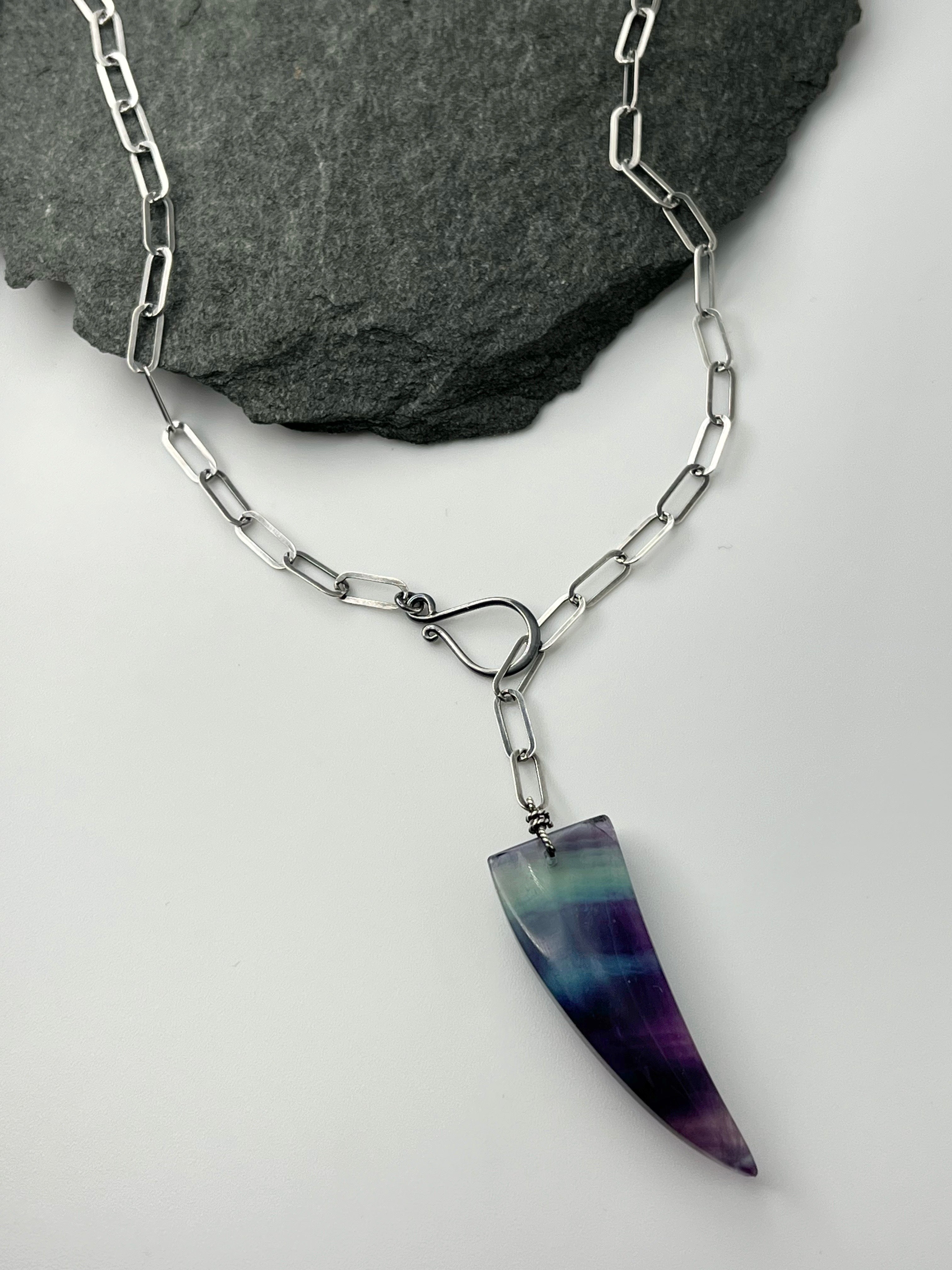 •LINKED• fluorite talon + silver necklace (ADJ to 19")