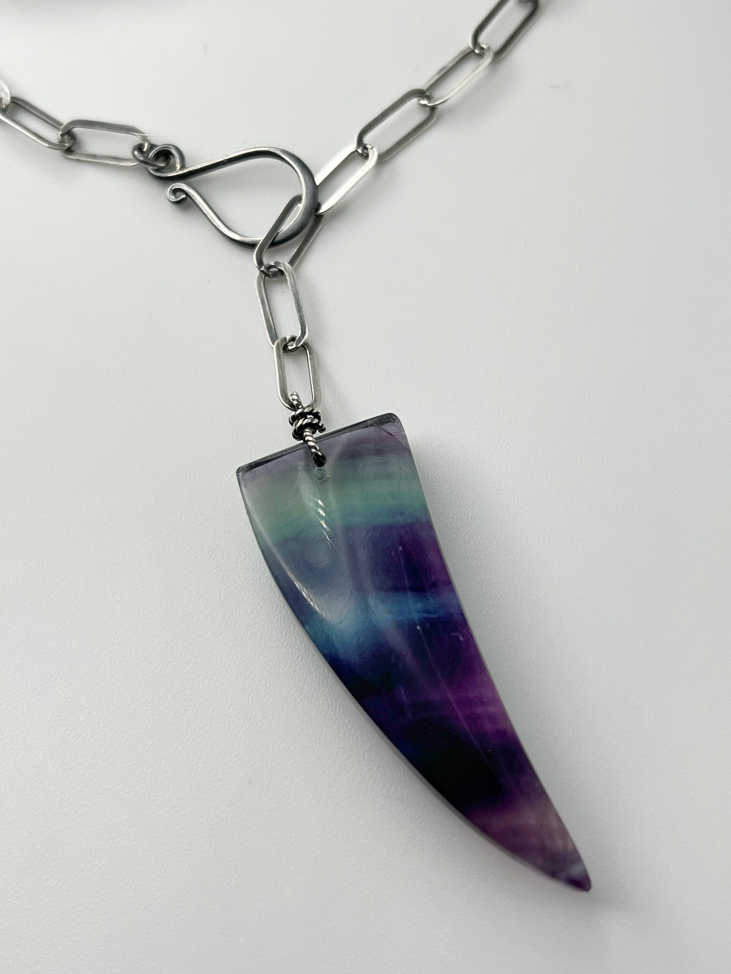 •LINKED• fluorite talon + silver necklace (ADJ to 19")