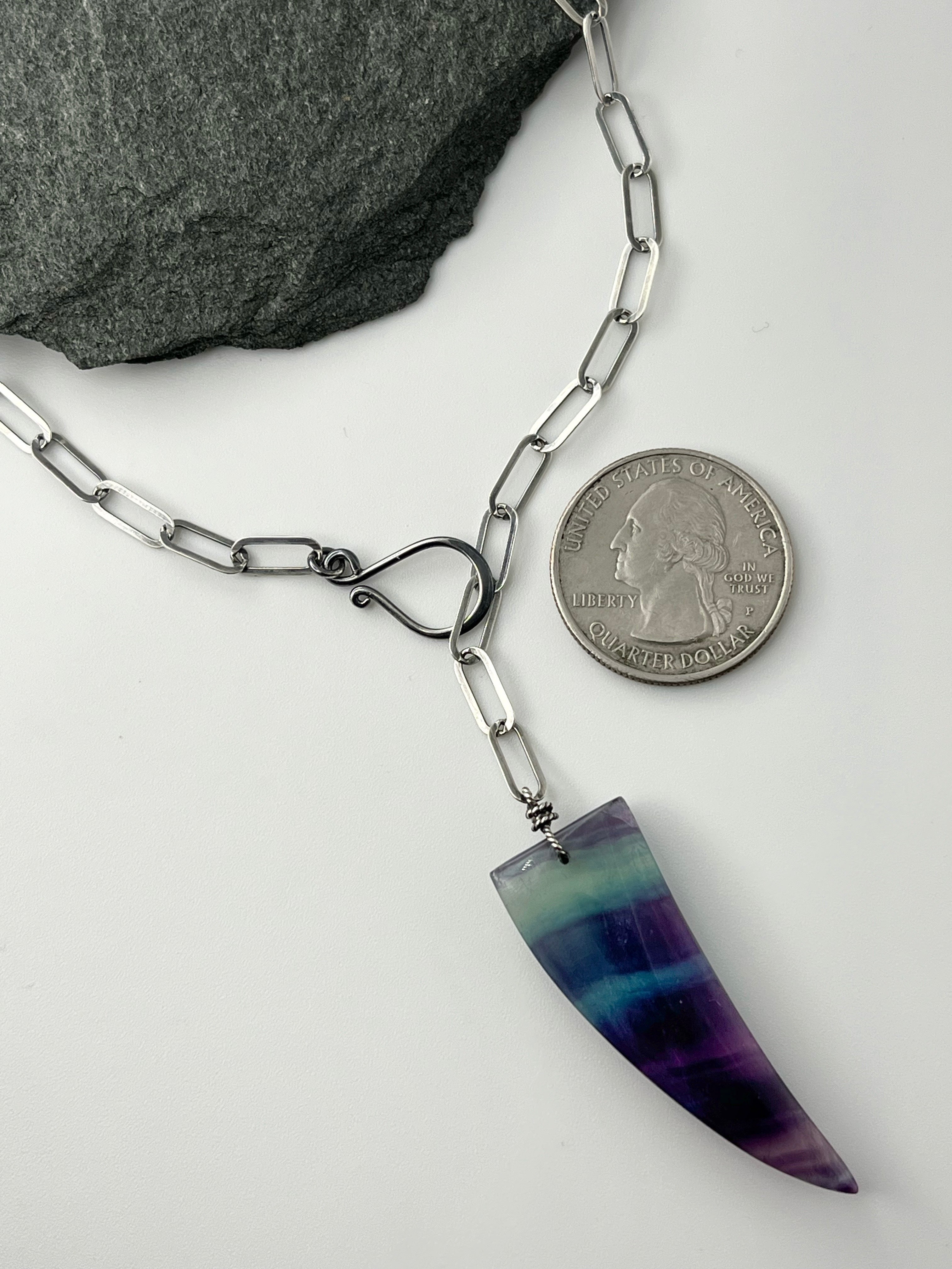 •LINKED• fluorite talon + silver necklace (ADJ to 19")