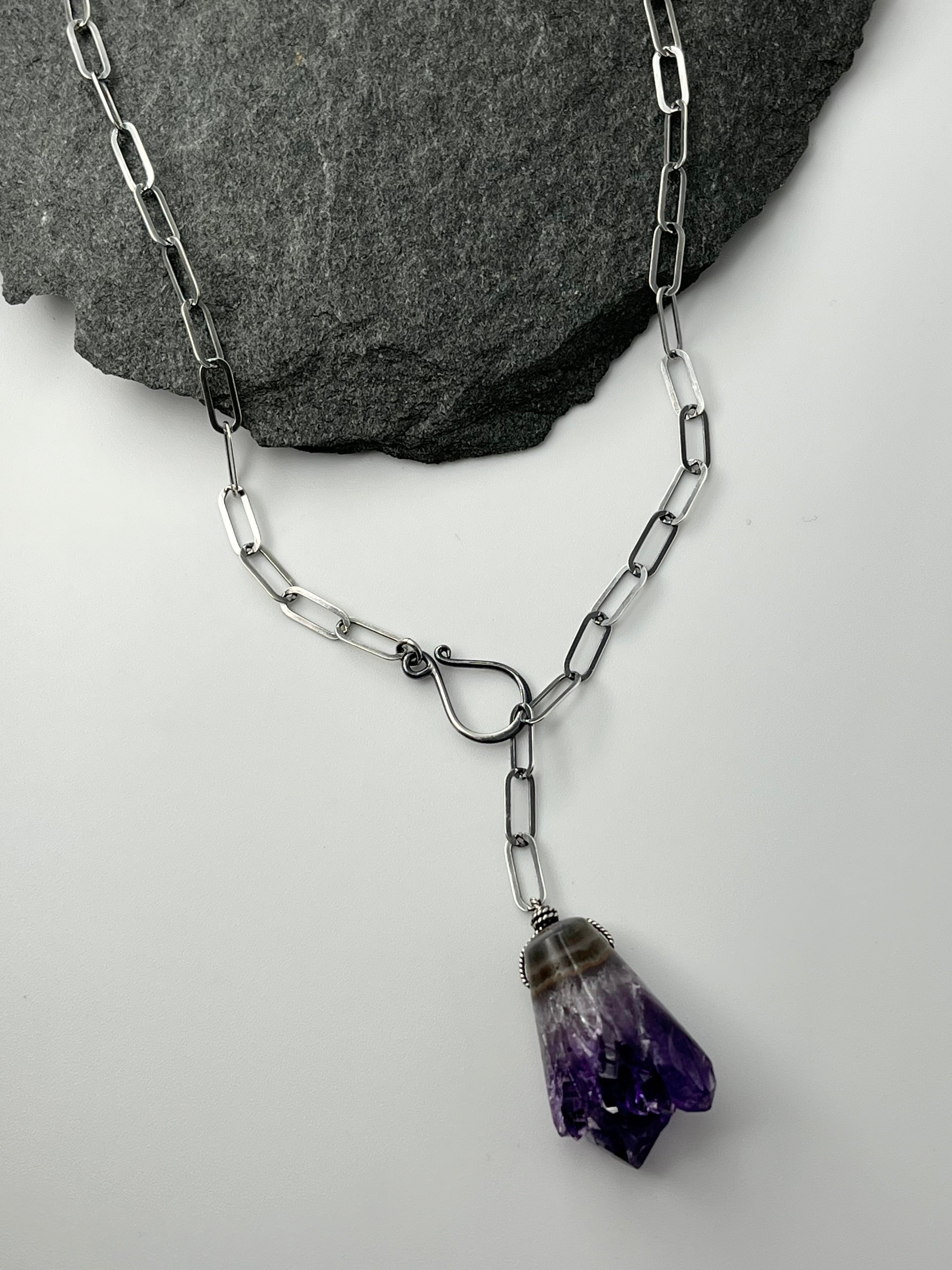 •LINKED• amethyst stalactite + oxidized silver necklace (ADJ to 19")