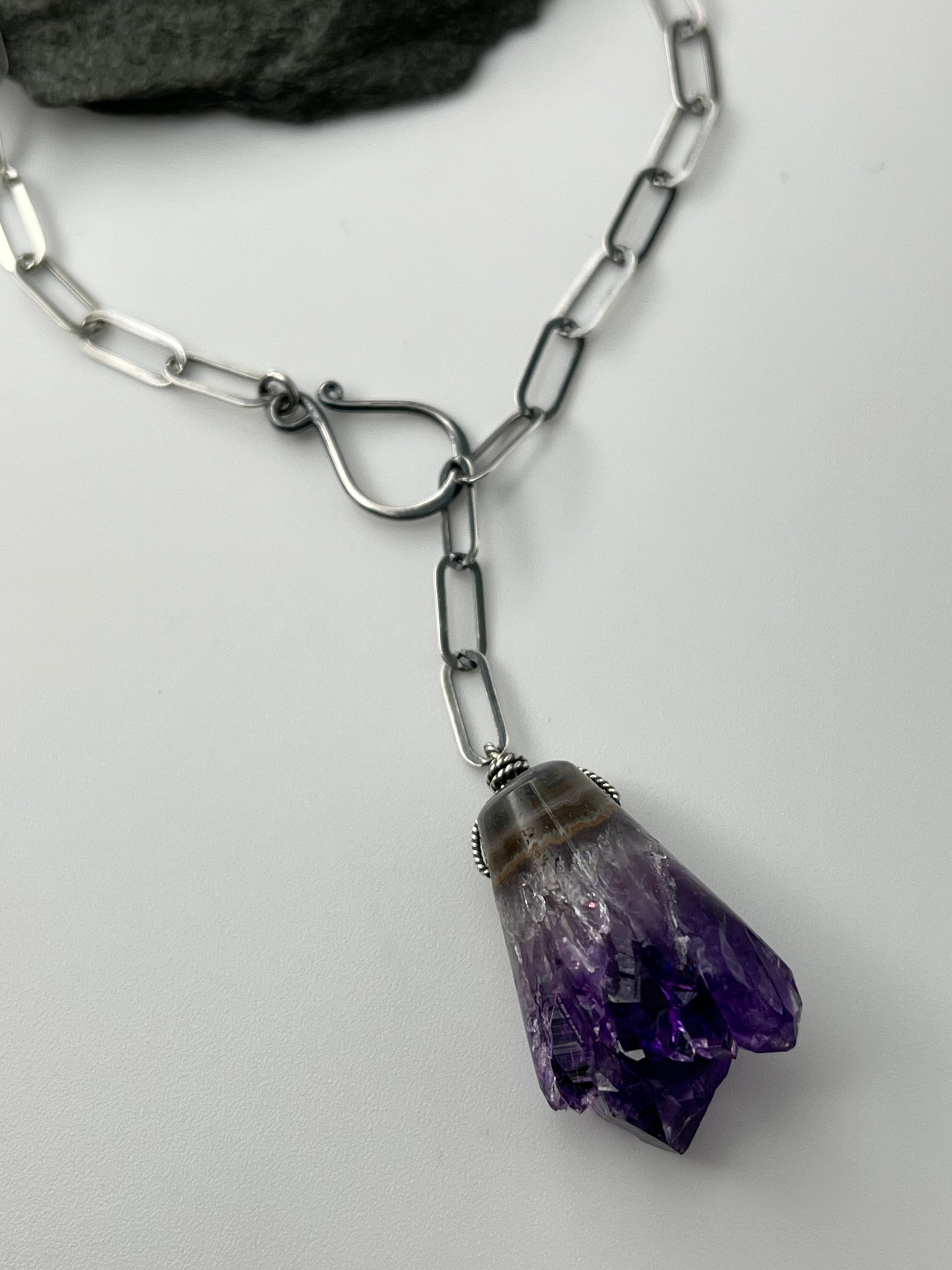 •LINKED• amethyst stalactite + oxidized silver necklace (ADJ to 19")