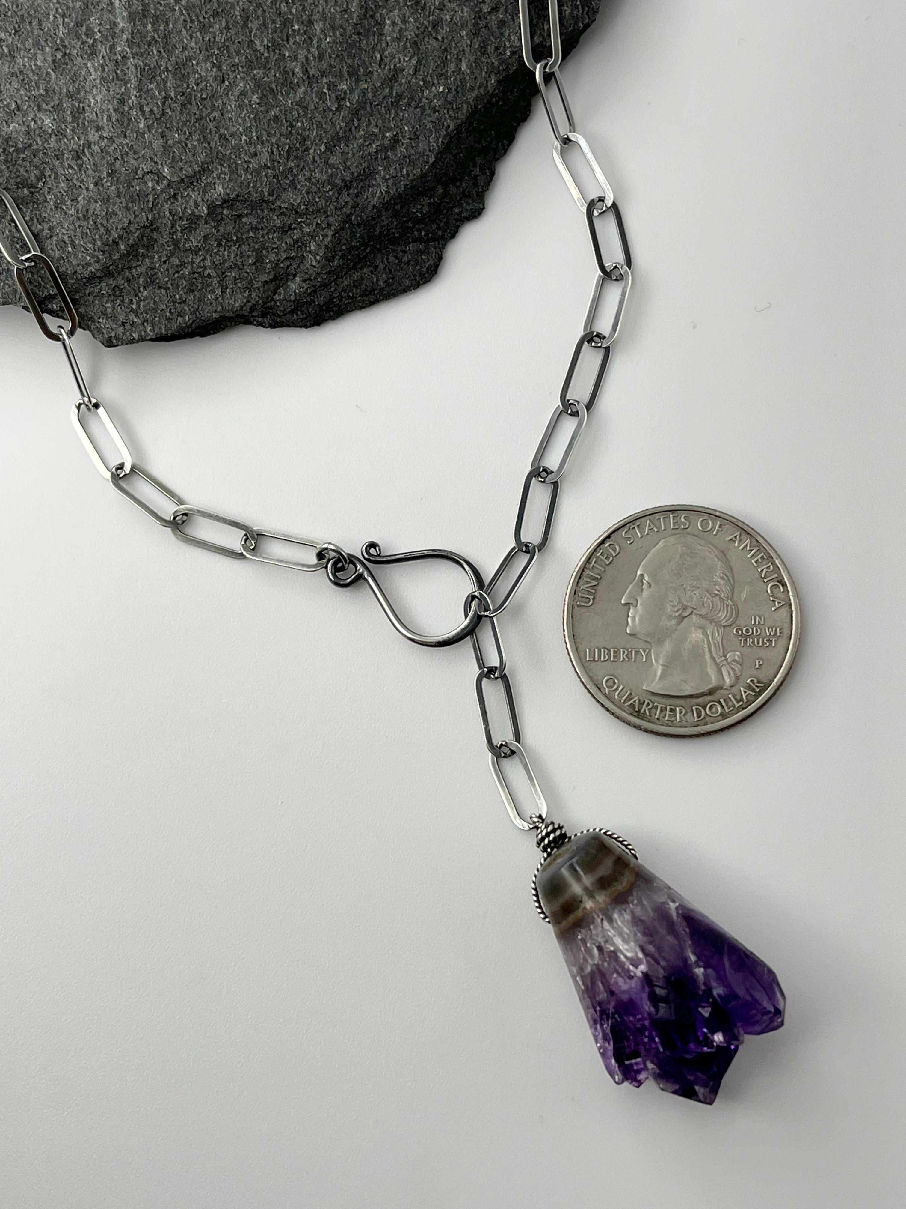 •LINKED• amethyst stalactite + oxidized silver necklace (ADJ to 19")