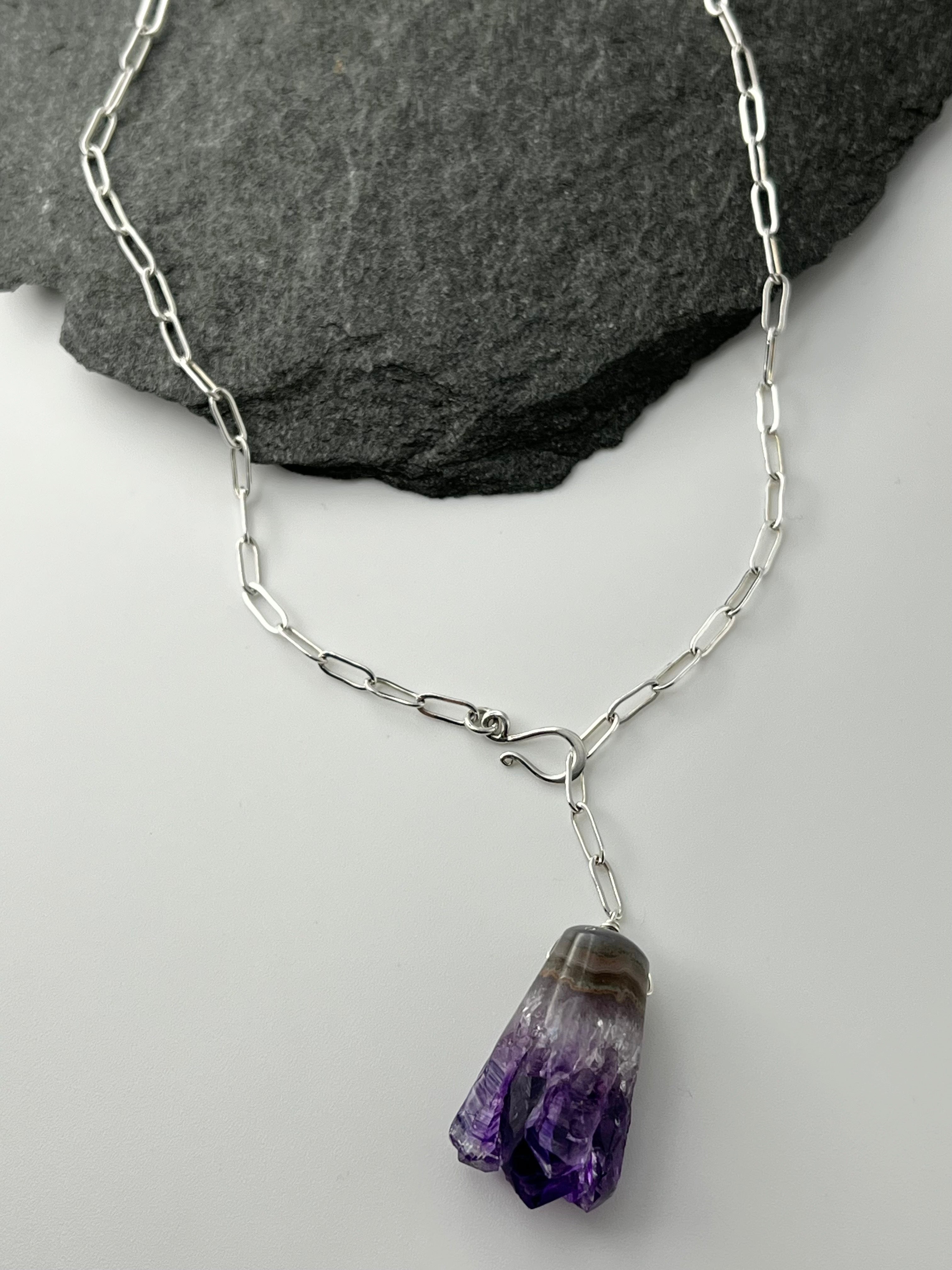 •LINKED• amethyst stalactite + silver necklace (ADJ to 19")