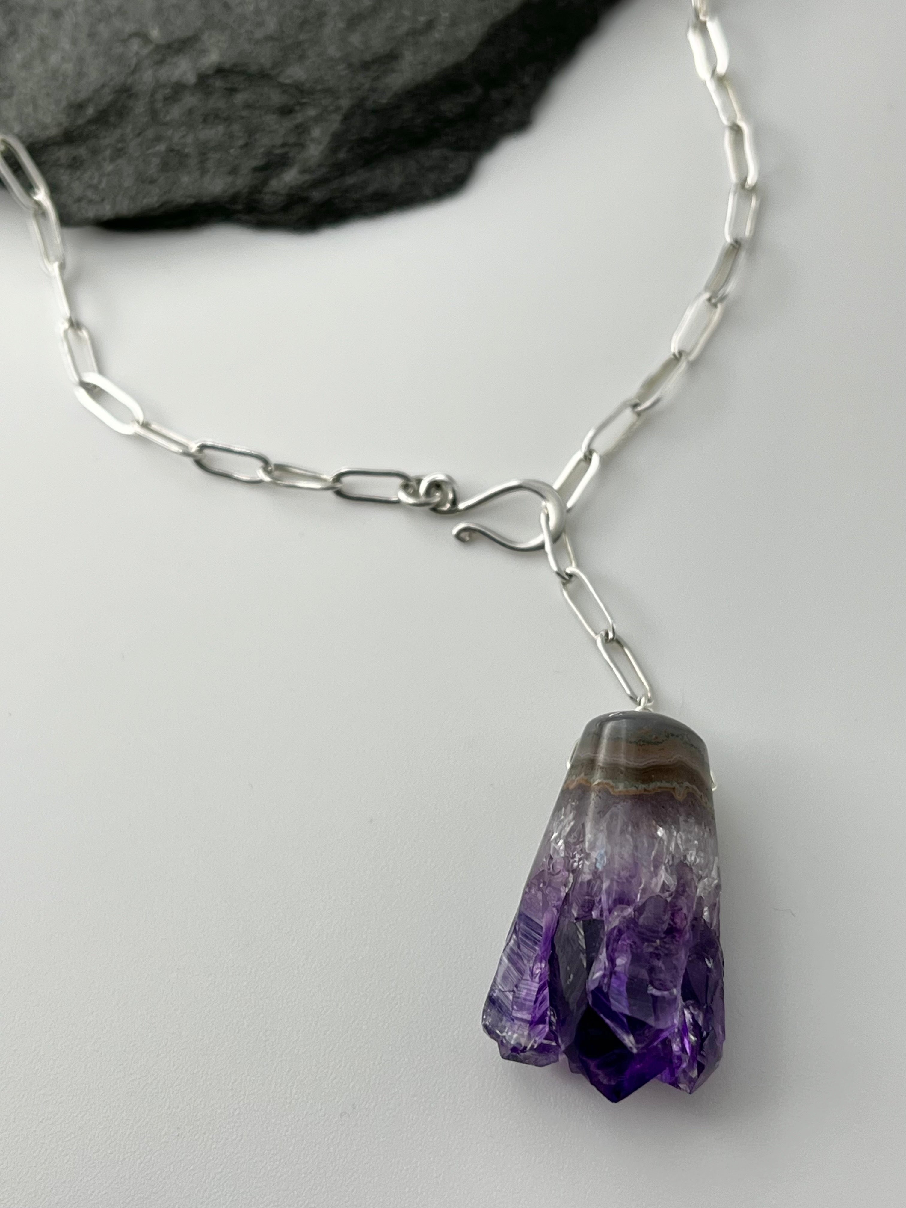 •LINKED• amethyst stalactite + silver necklace (ADJ to 19")