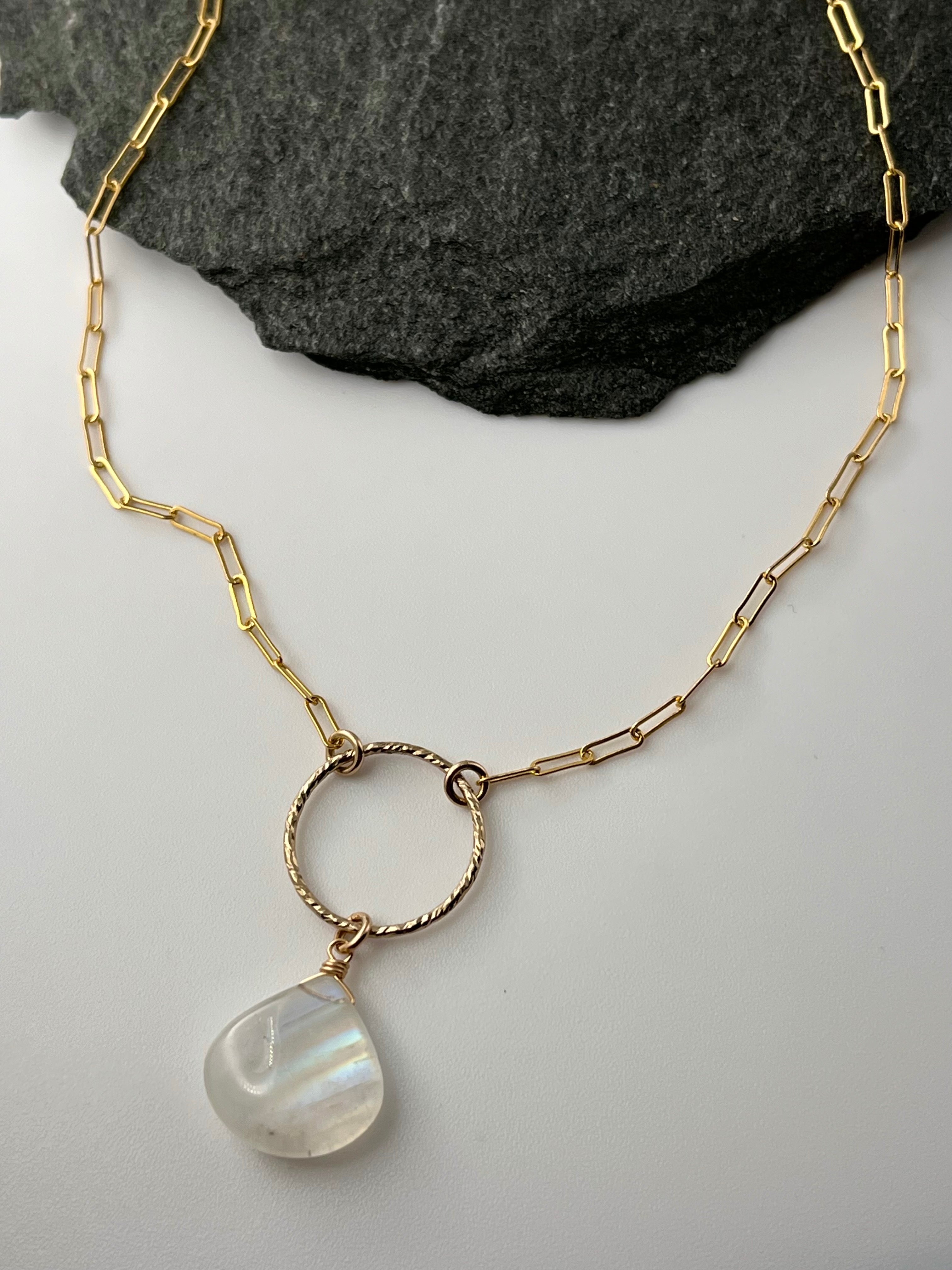 •LUNA• stunning rainbow moonstone + gold necklace (16"-18" long)