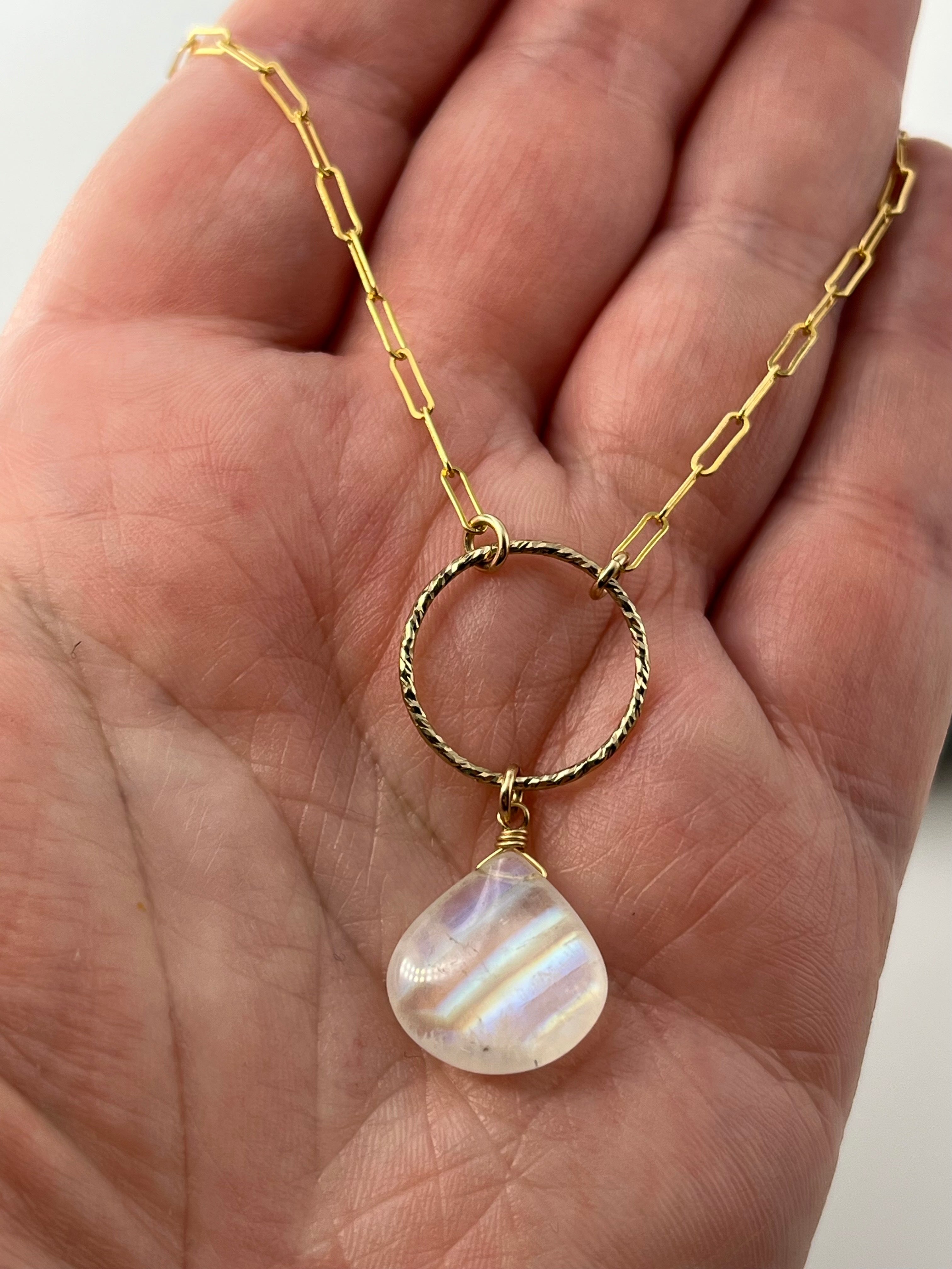 •LUNA• stunning rainbow moonstone + gold necklace (16"-18" long)