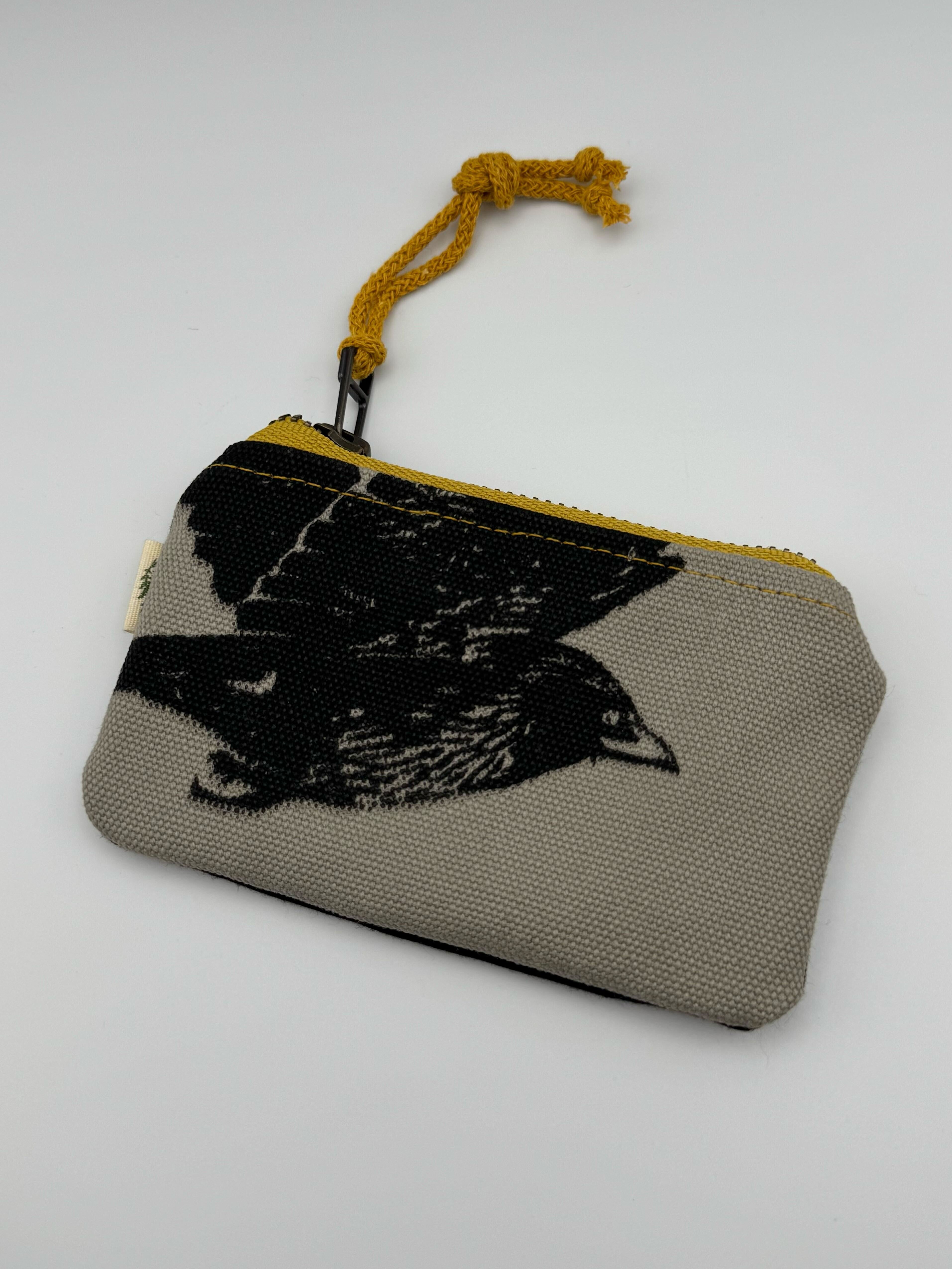 •CARD POUCH - CROW• waxed canvas bag