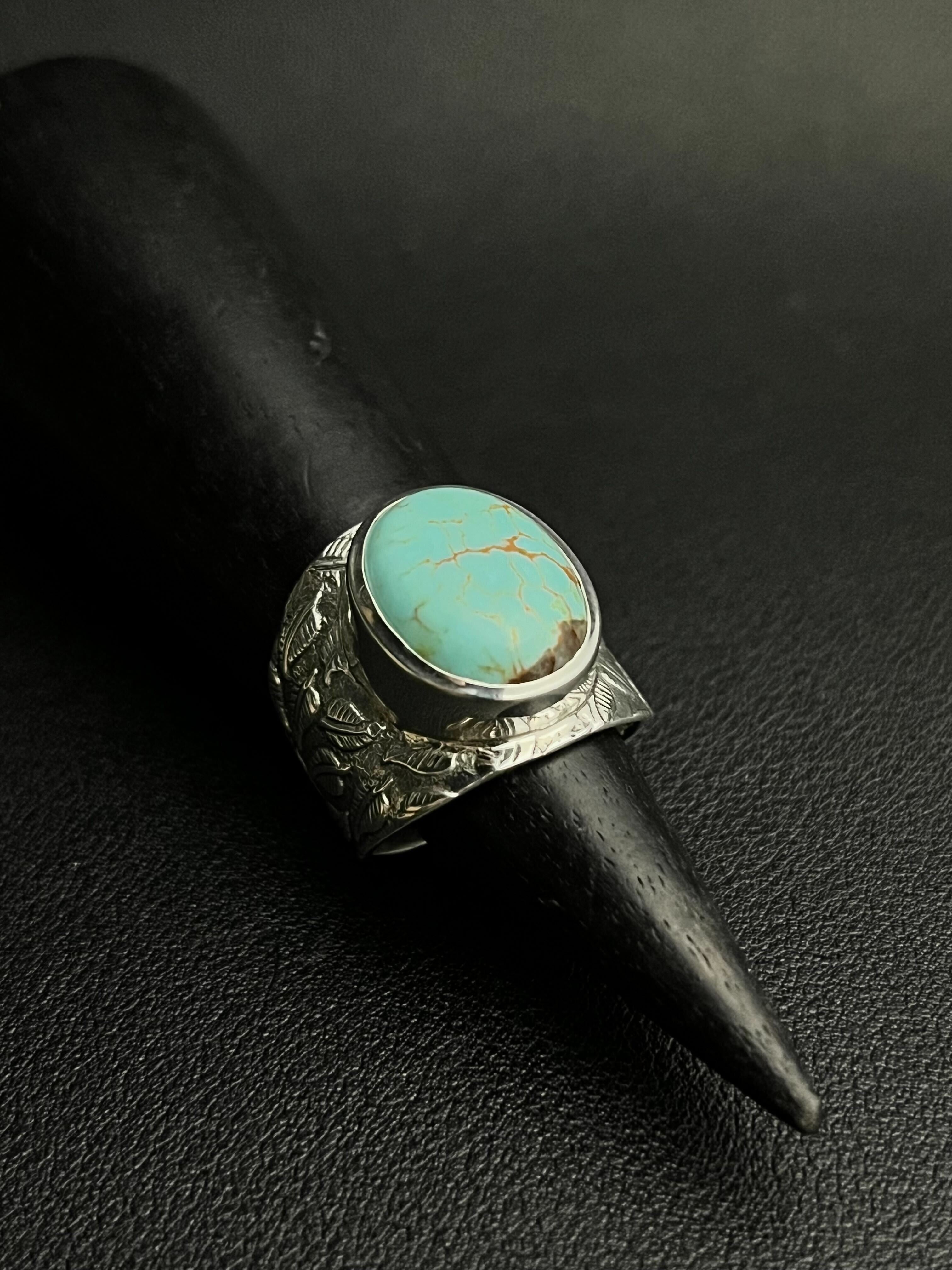 •LEAF IMPRESSION• mexican turquoise + silver ring - size 8