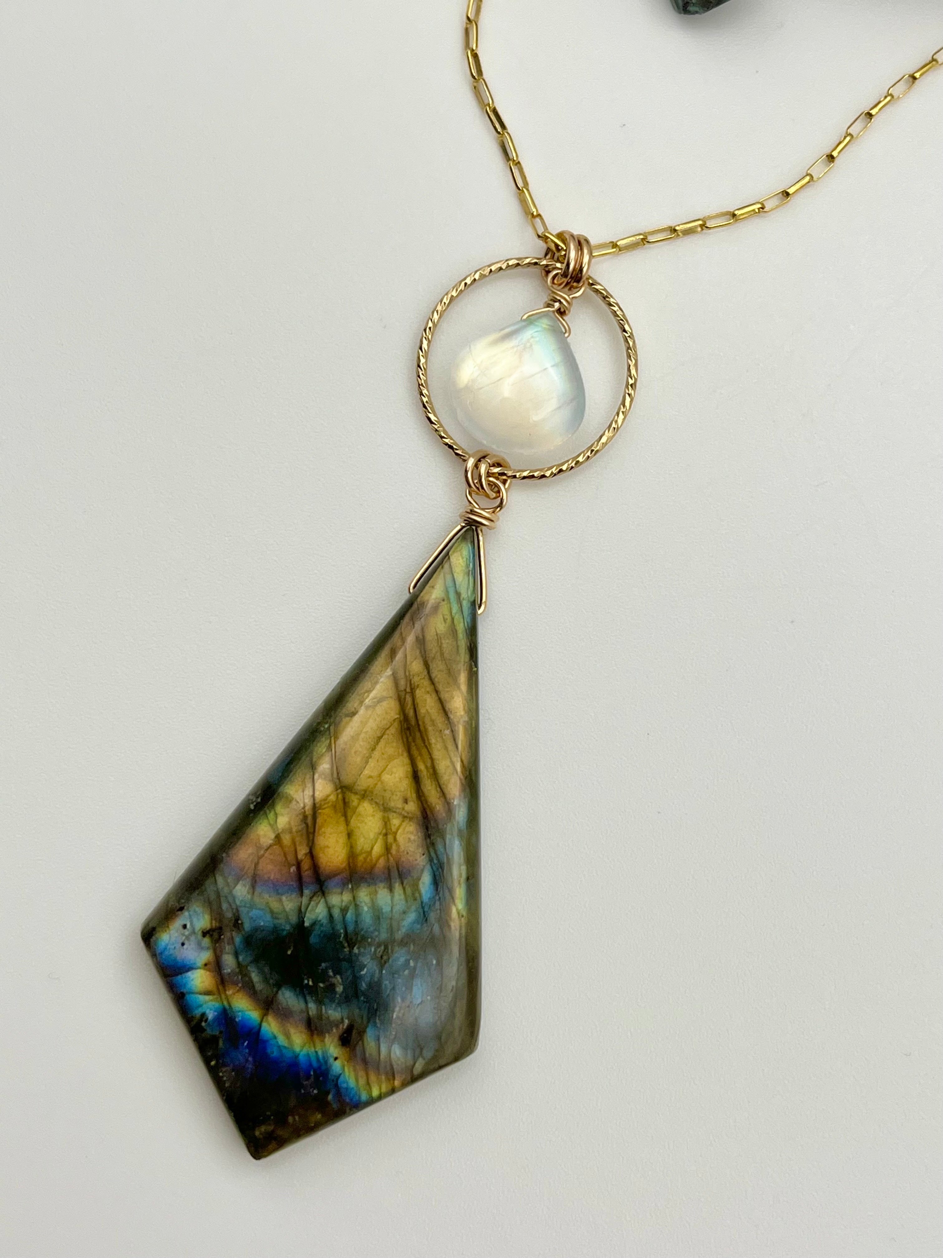 •LUNA• labradorite + rainbow moonstone gold necklace (18"-20" long)