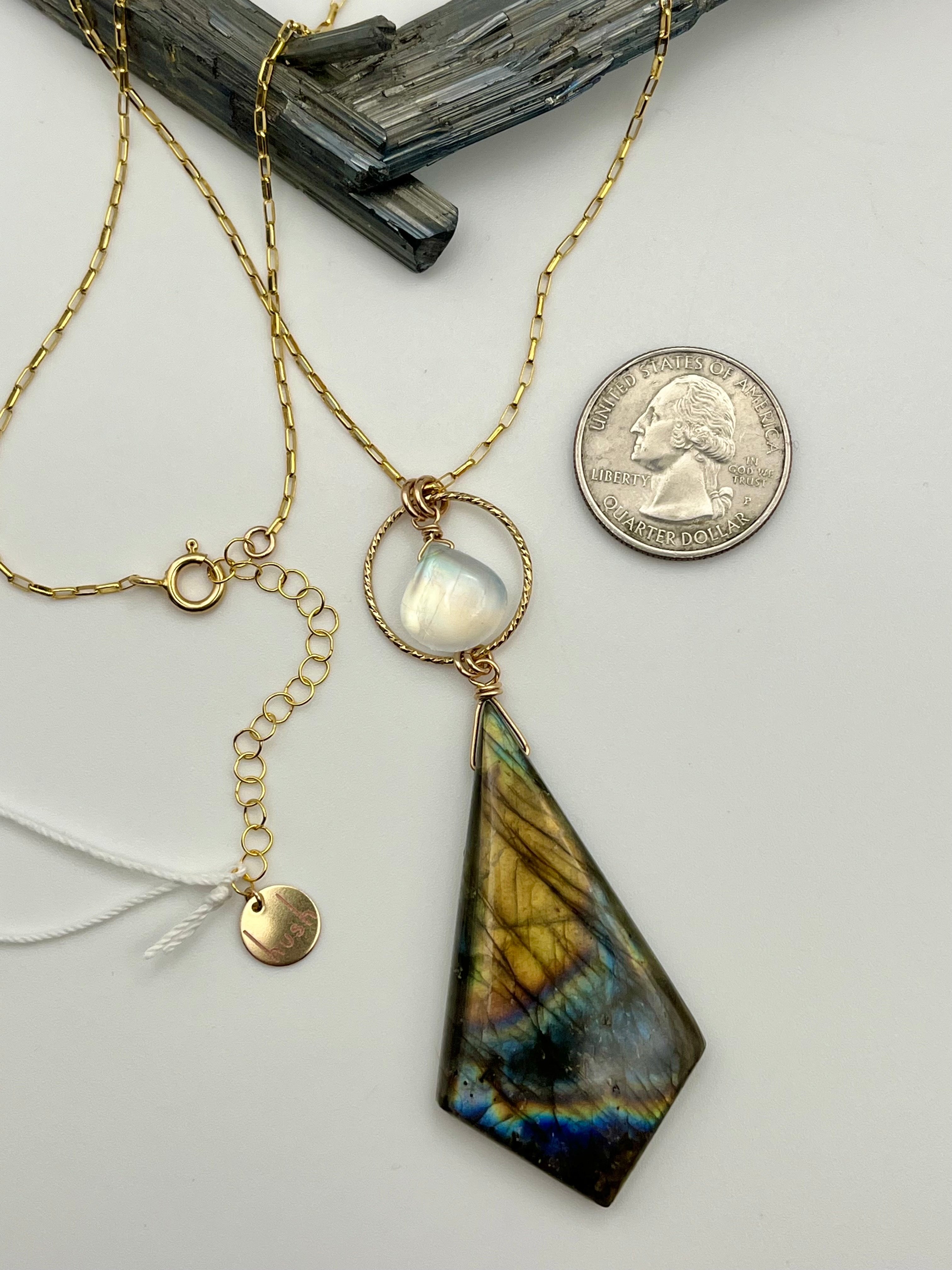 •LUNA• labradorite + rainbow moonstone gold necklace (18"-20" long)