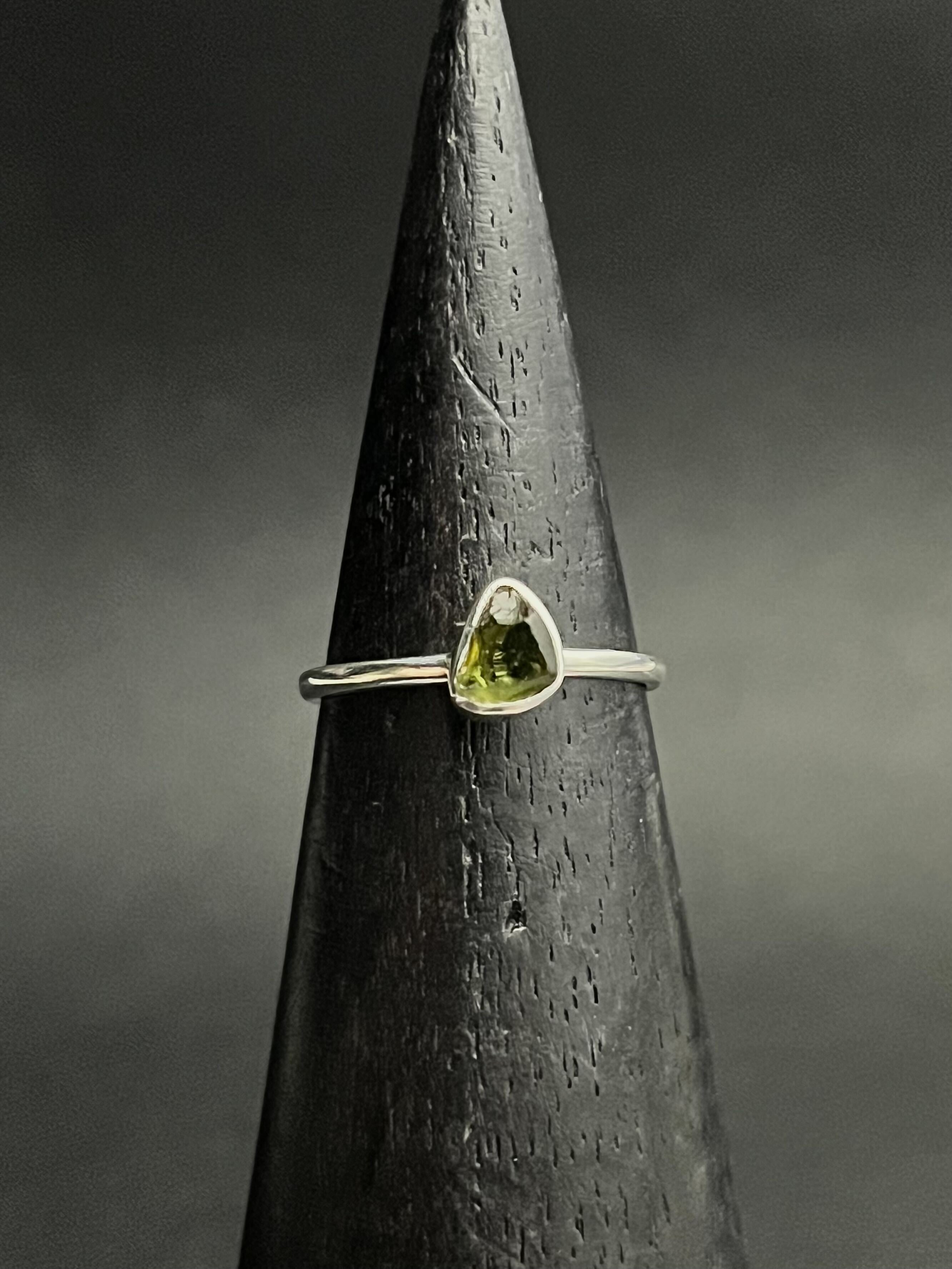 •SMALL FREEFORM• moldavite + silver ring - size 6.25