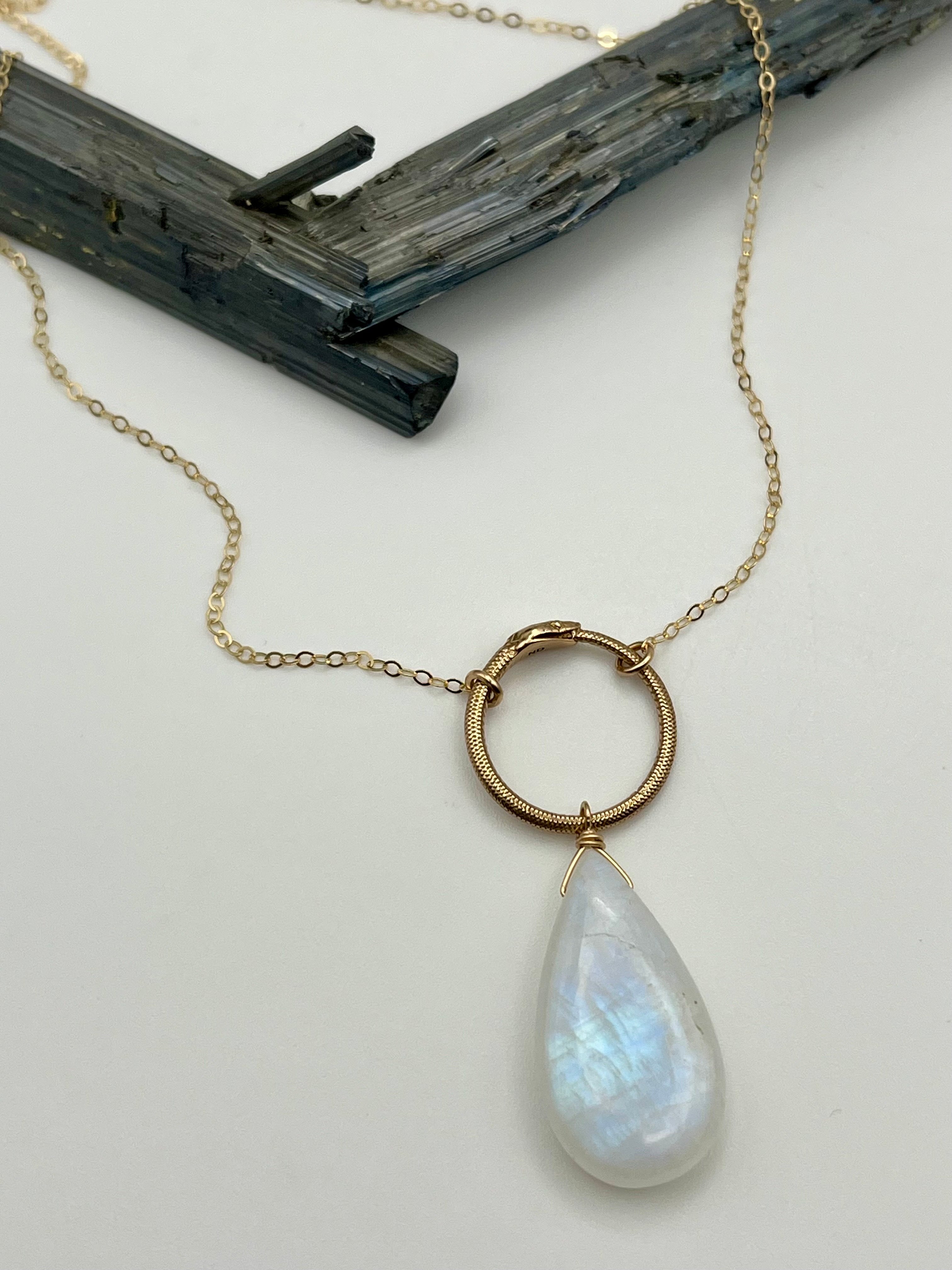 •SUEÑO• rainbow moonstone + ouroboros mixed metal necklace (16"-18" long)