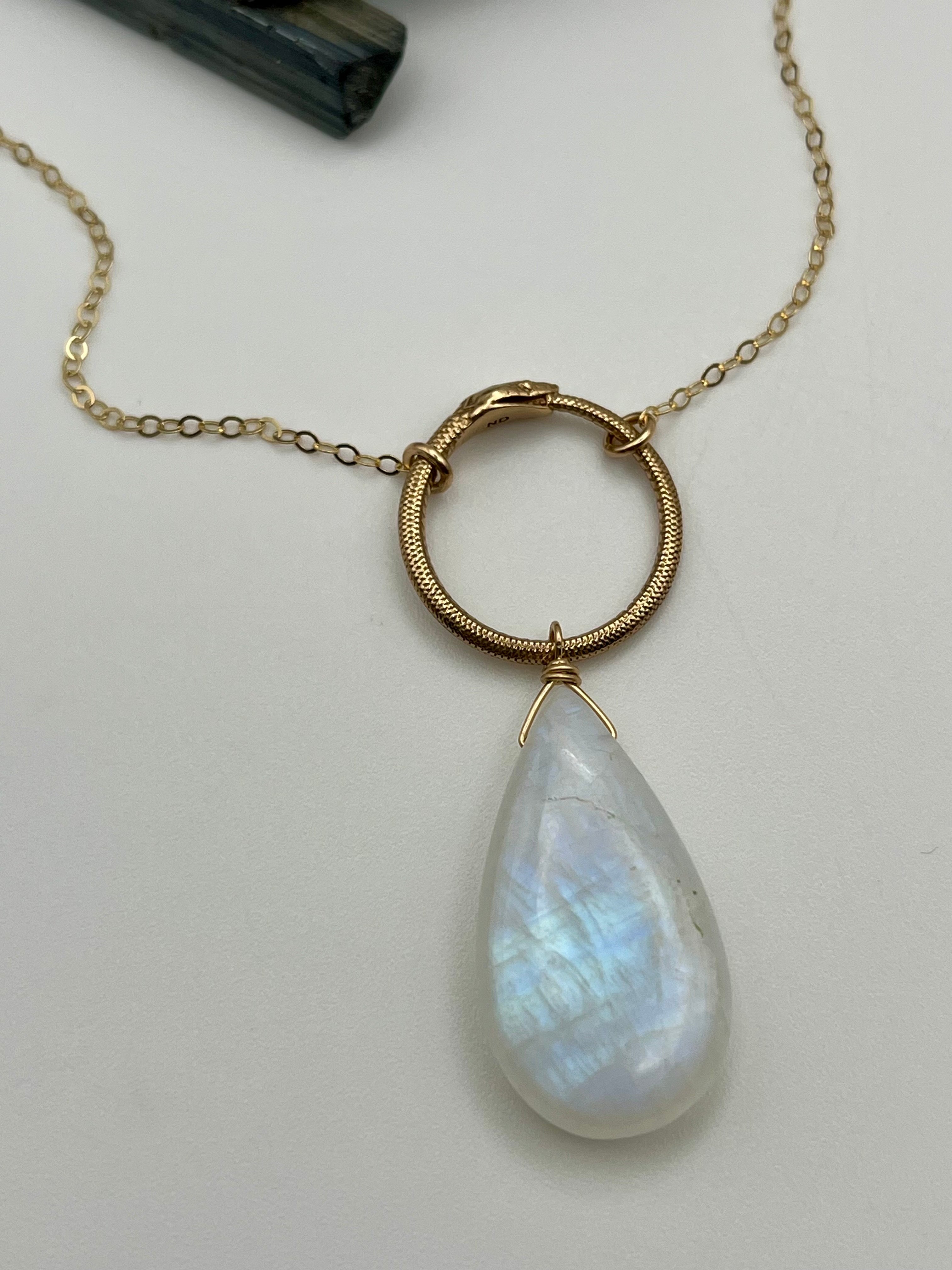 •SUEÑO• rainbow moonstone + ouroboros mixed metal necklace (16"-18" long)