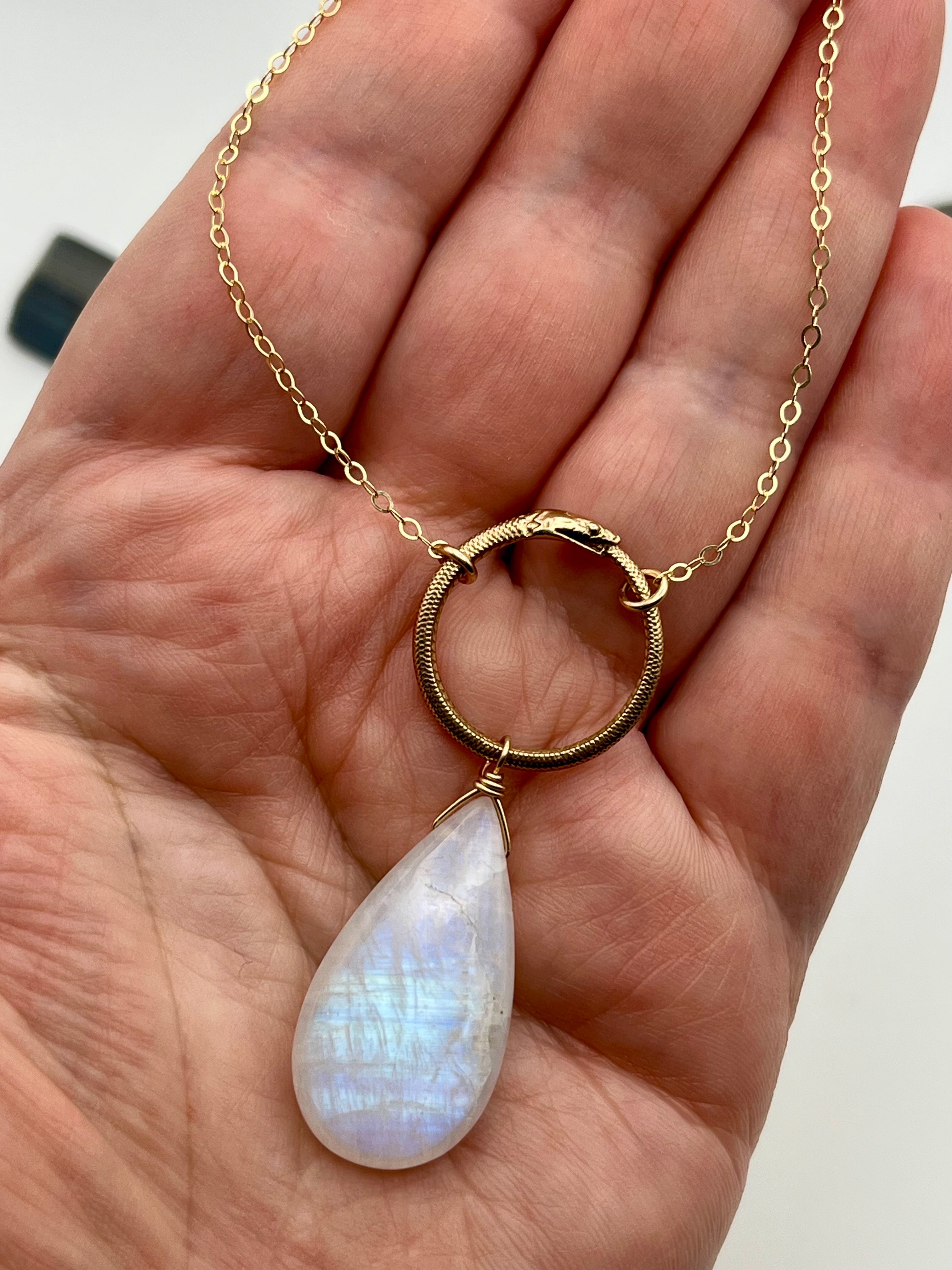 •SUEÑO• rainbow moonstone + ouroboros mixed metal necklace (16"-18" long)