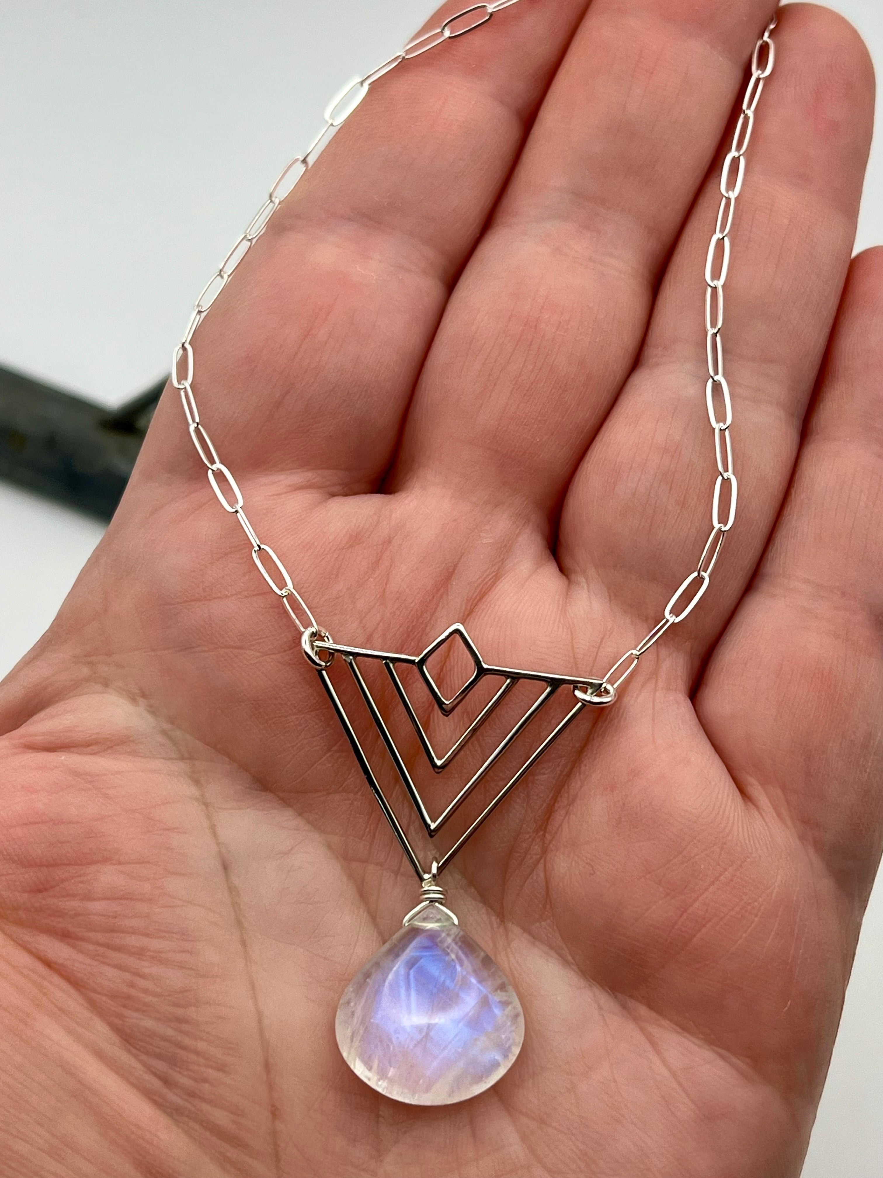 •INVOKE• rainbow moonstone + silver necklace (18"-20" long)