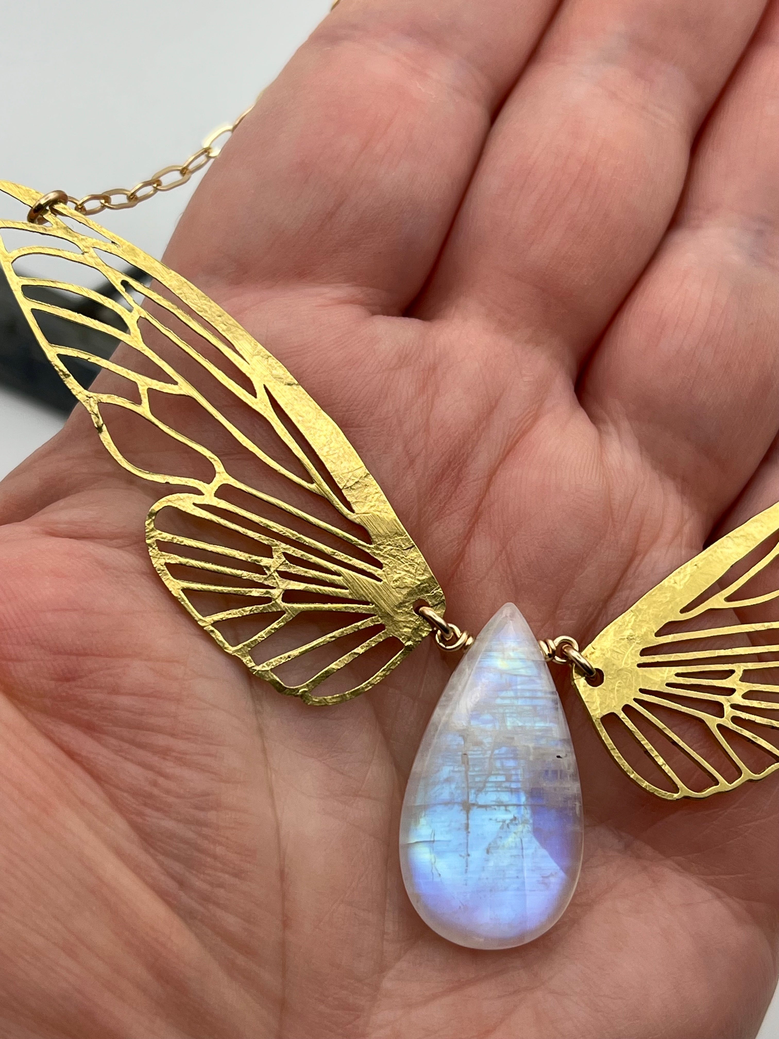 •METAMORPH• rainbow moonstone + mixed metal necklace (16"-18" long)