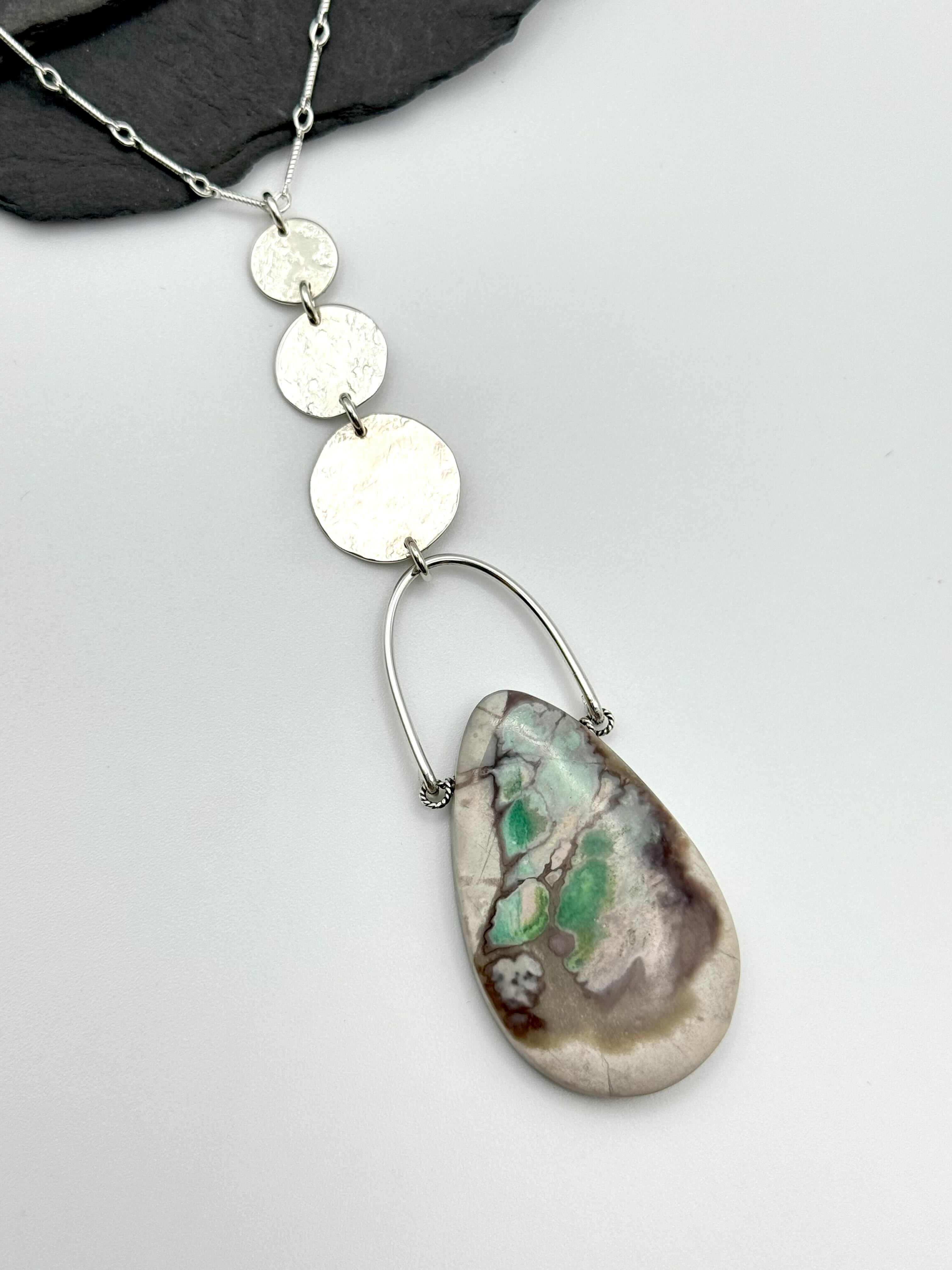 •NYX• nevada variscite + moons + silver necklace (28"-30" long)