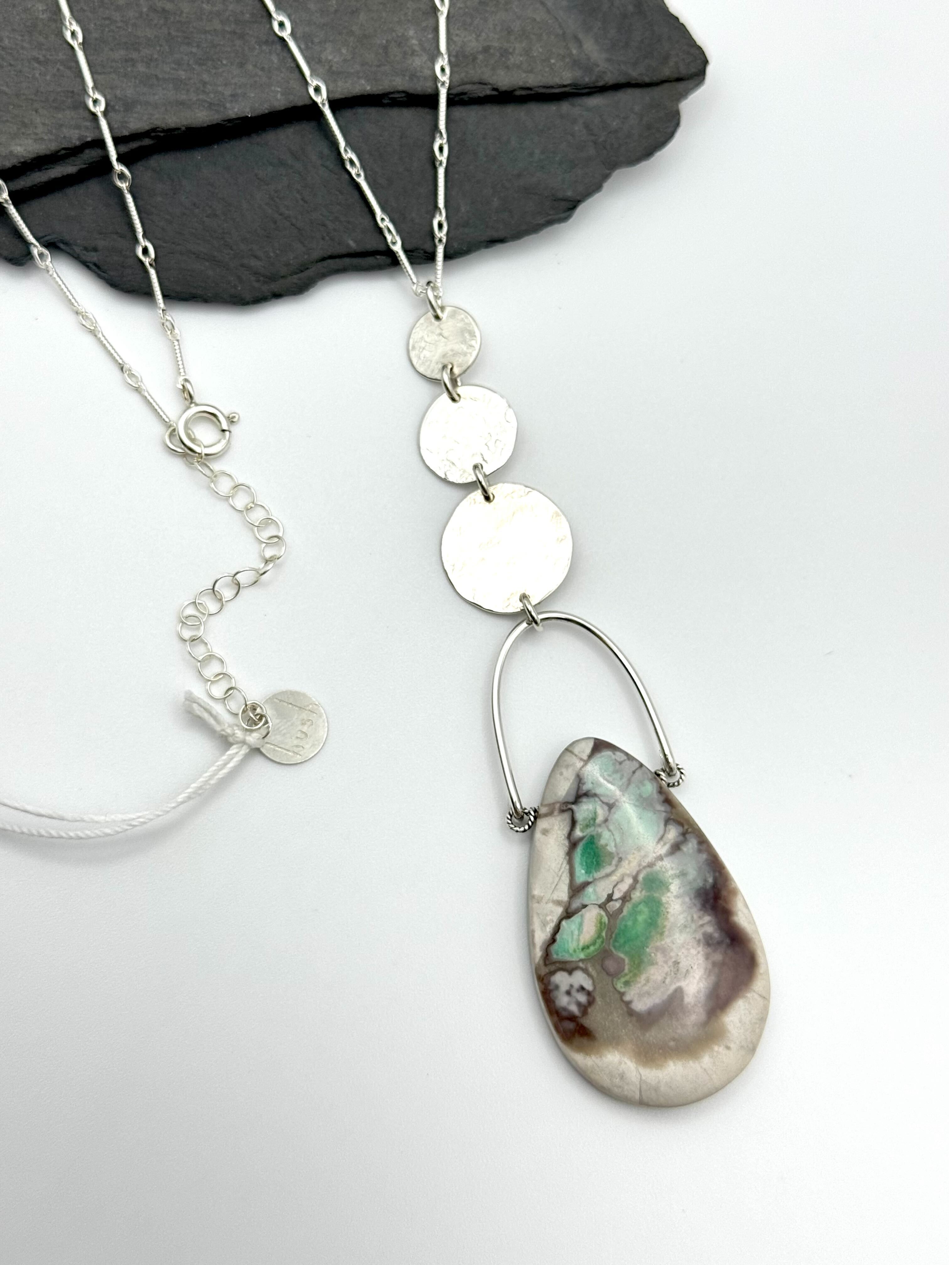 •NYX• nevada variscite + moons + silver necklace (28"-30" long)