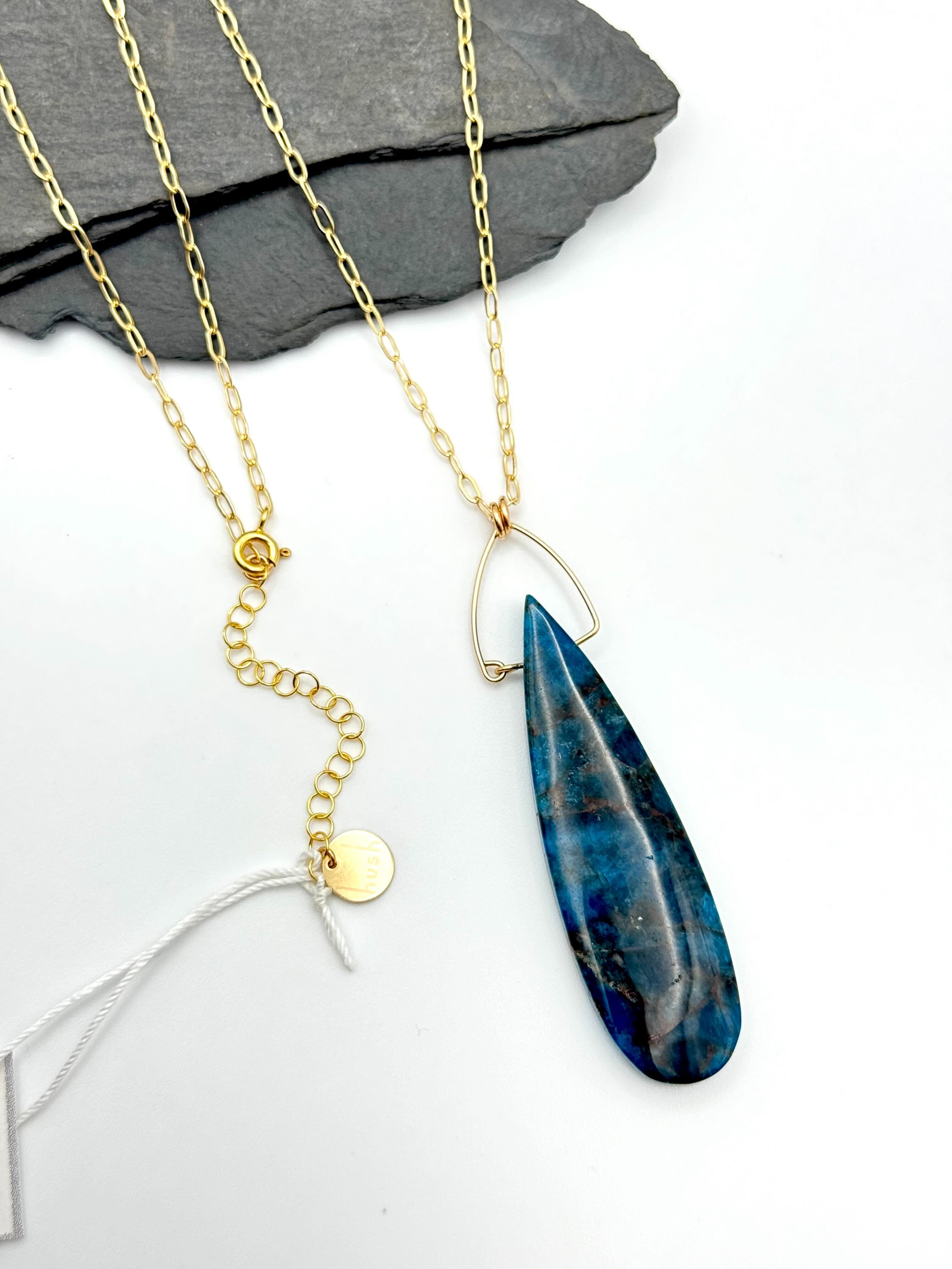 •LINKED• blue apatite + gold necklace (28"-30" long)