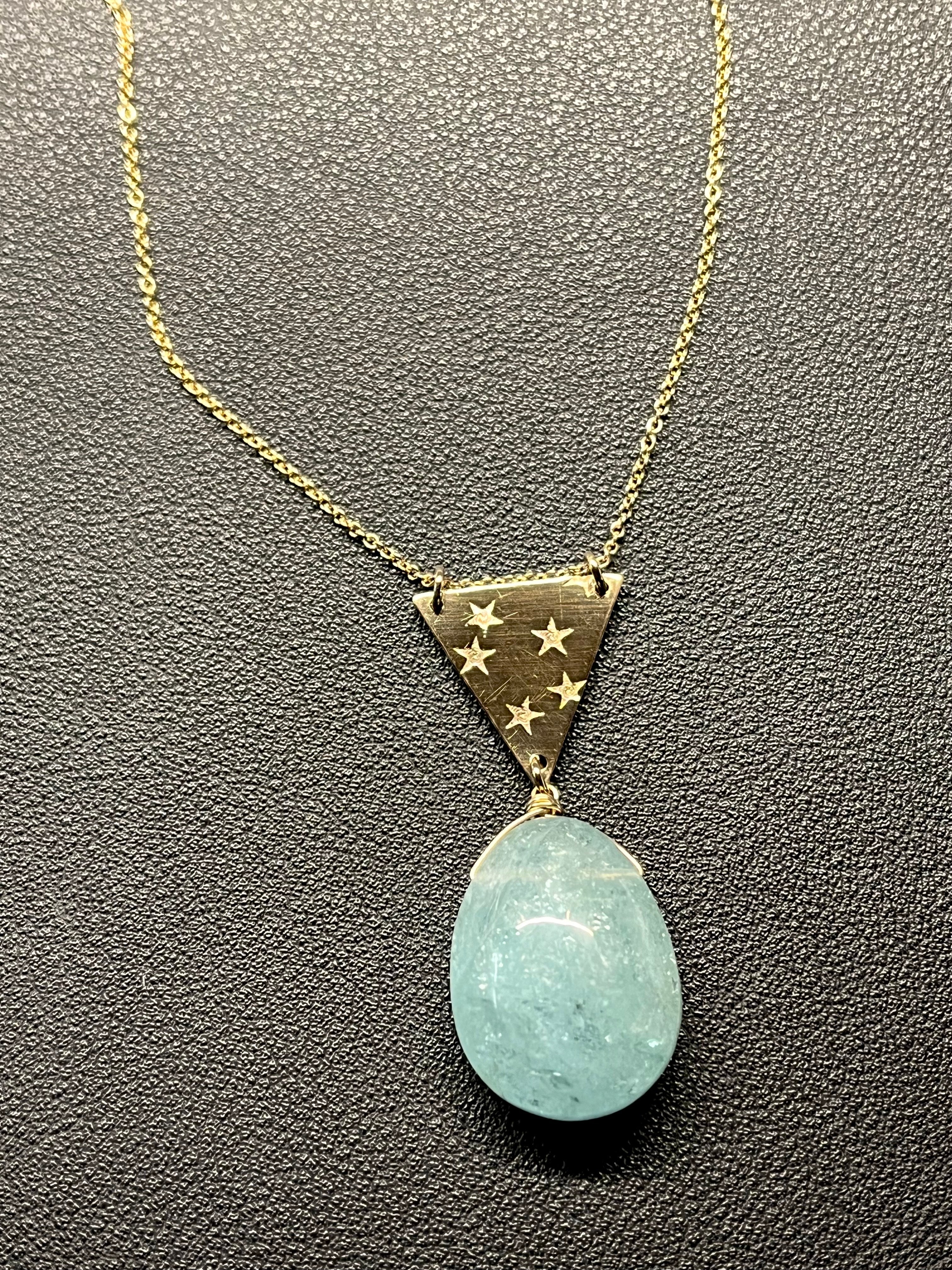 •NYX• aquamarine + stars + gold necklace (16"-18")