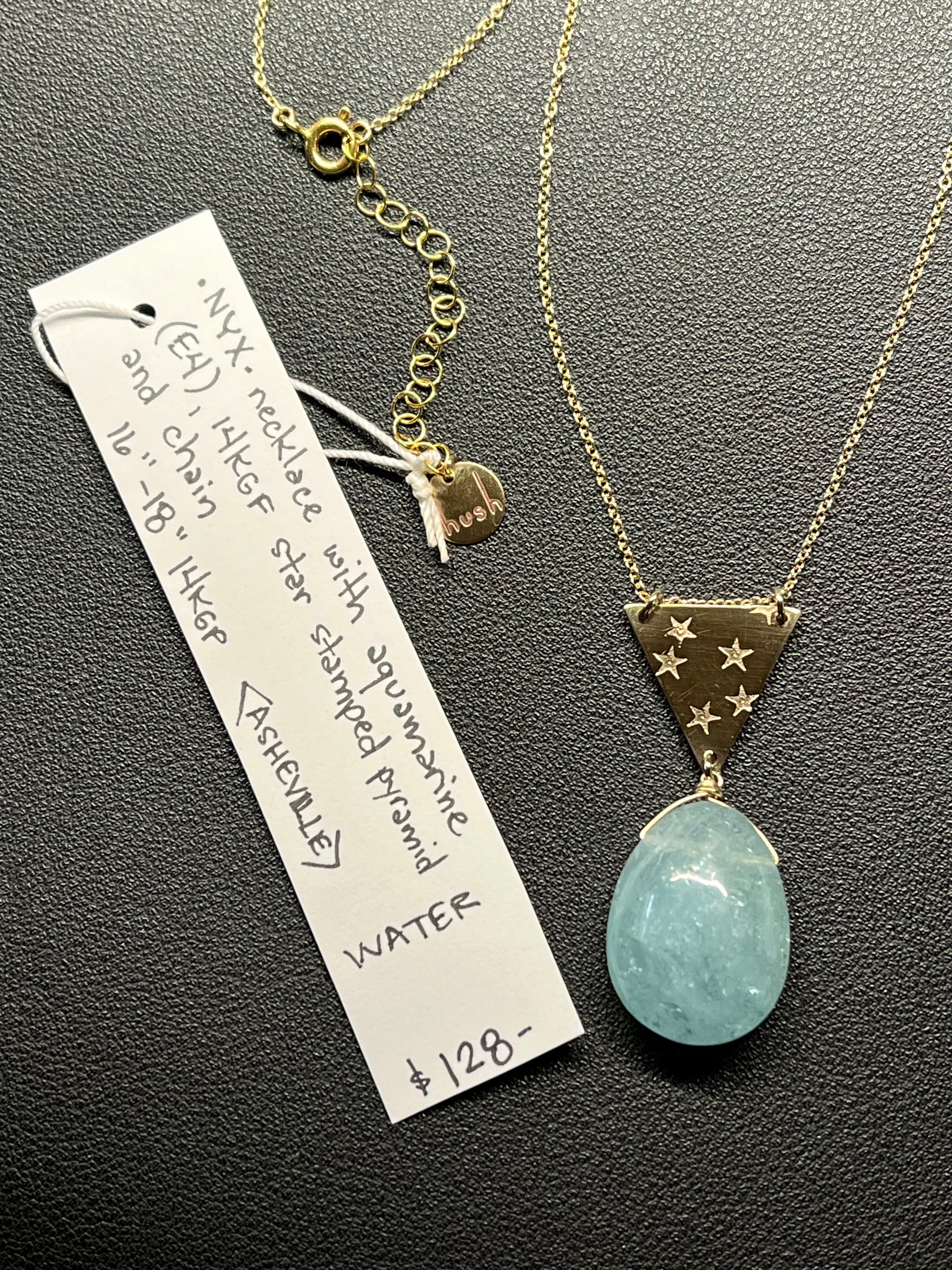 •NYX• aquamarine + stars + gold necklace (16"-18")