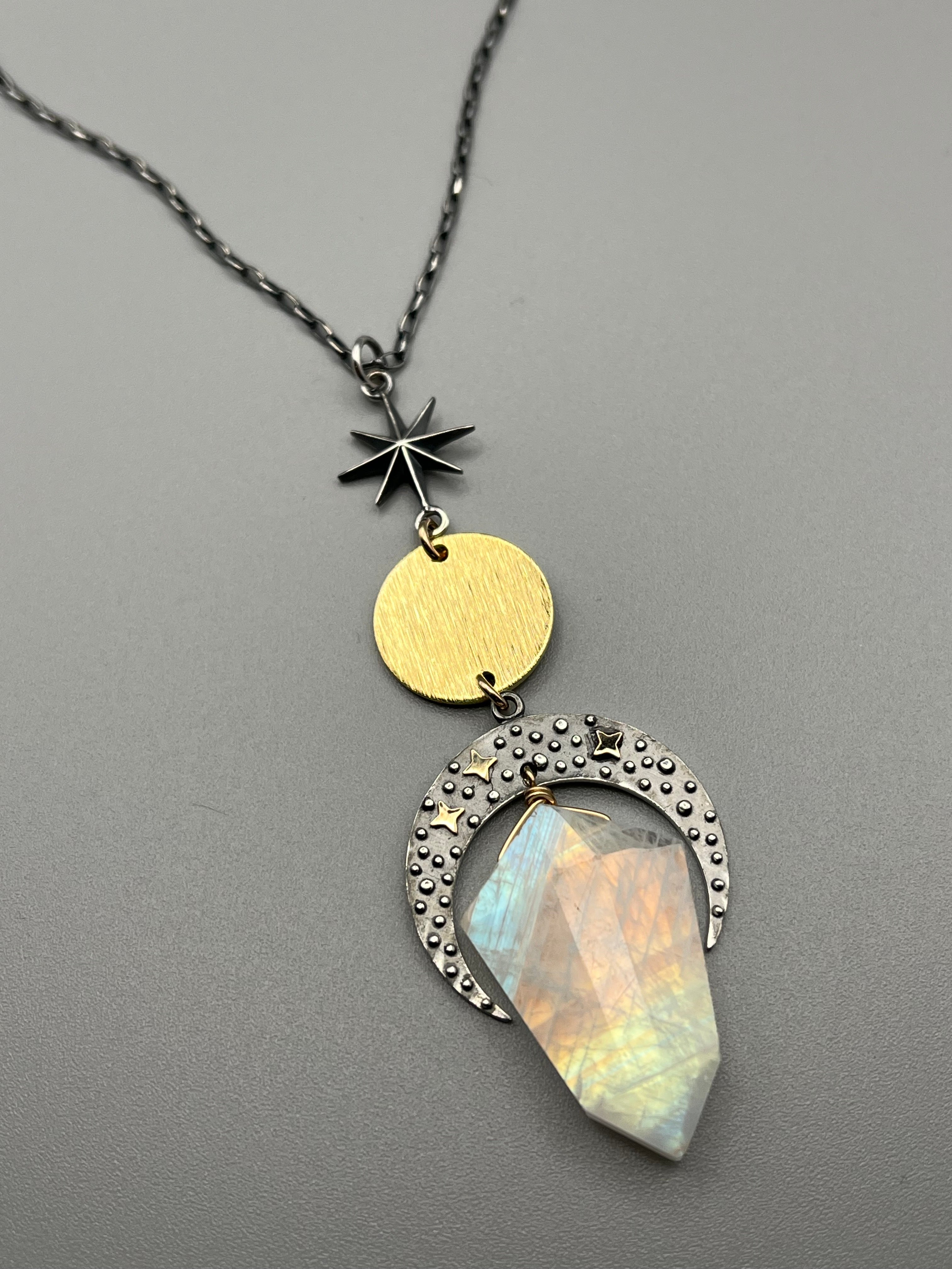 •NYX• rainbow moonstone + mixed metal necklace (26"-28" long)