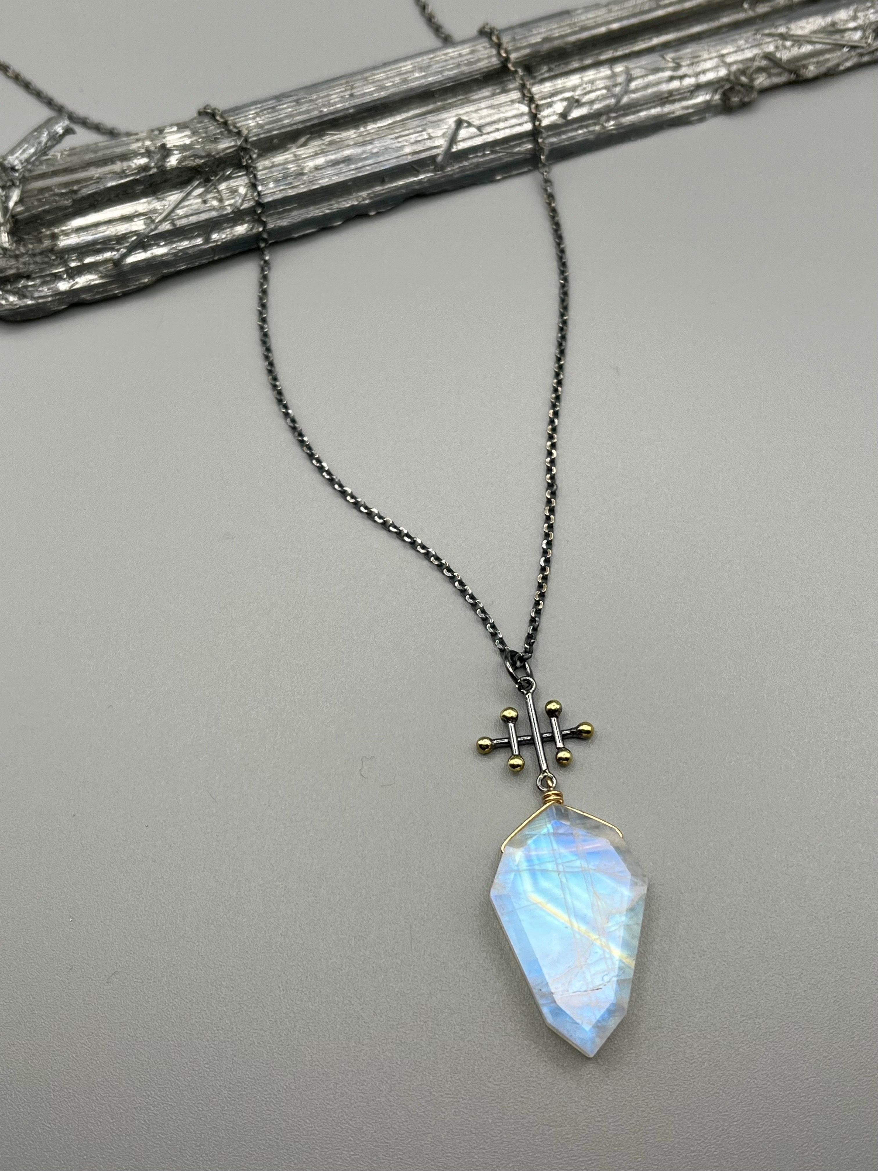 •INVOKE• rainbow moonstone + sterling silver necklace (26"-28" long)