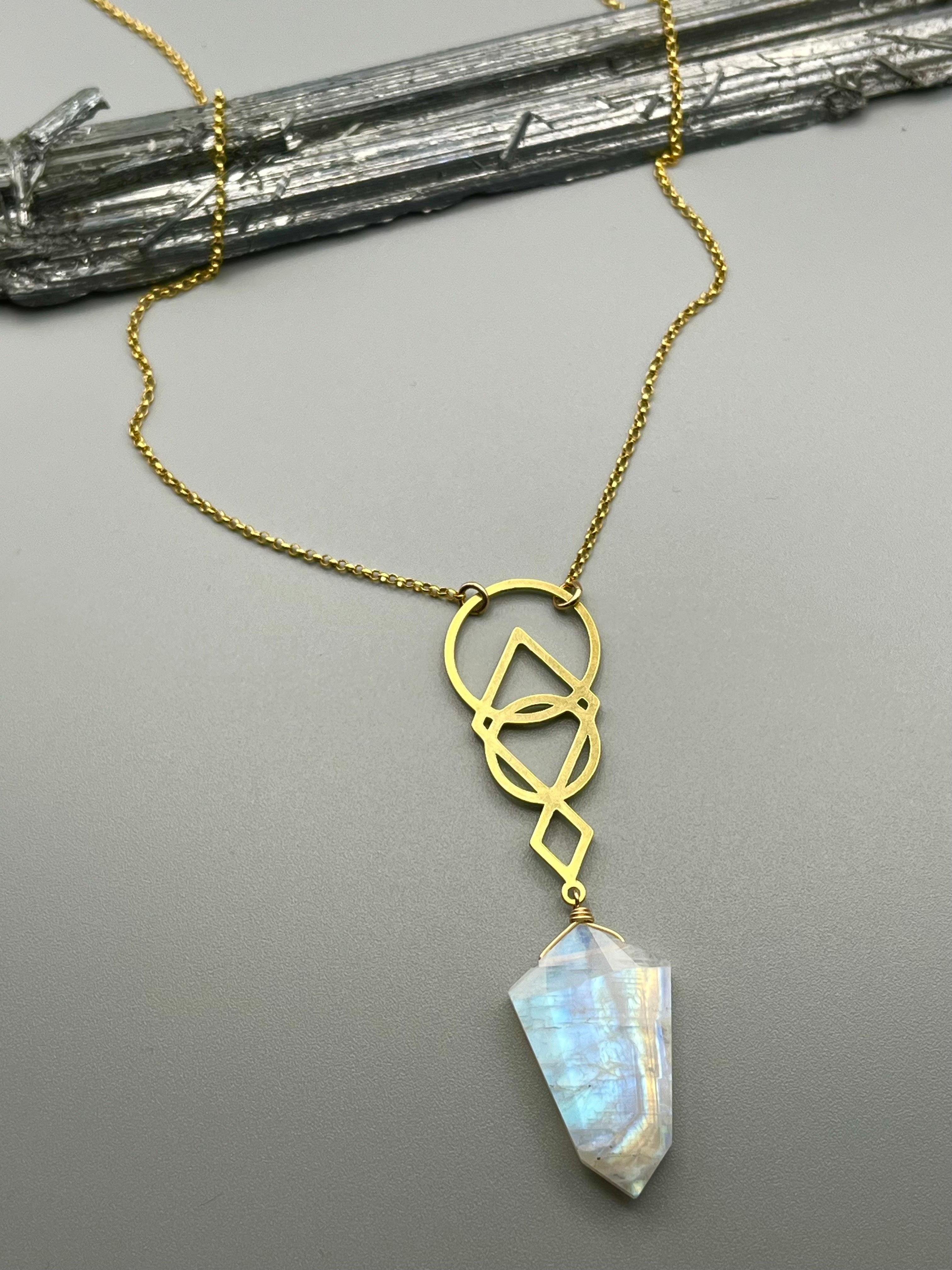 •SIGNS• rainbow moonstone + gold necklace (18"-20" long)