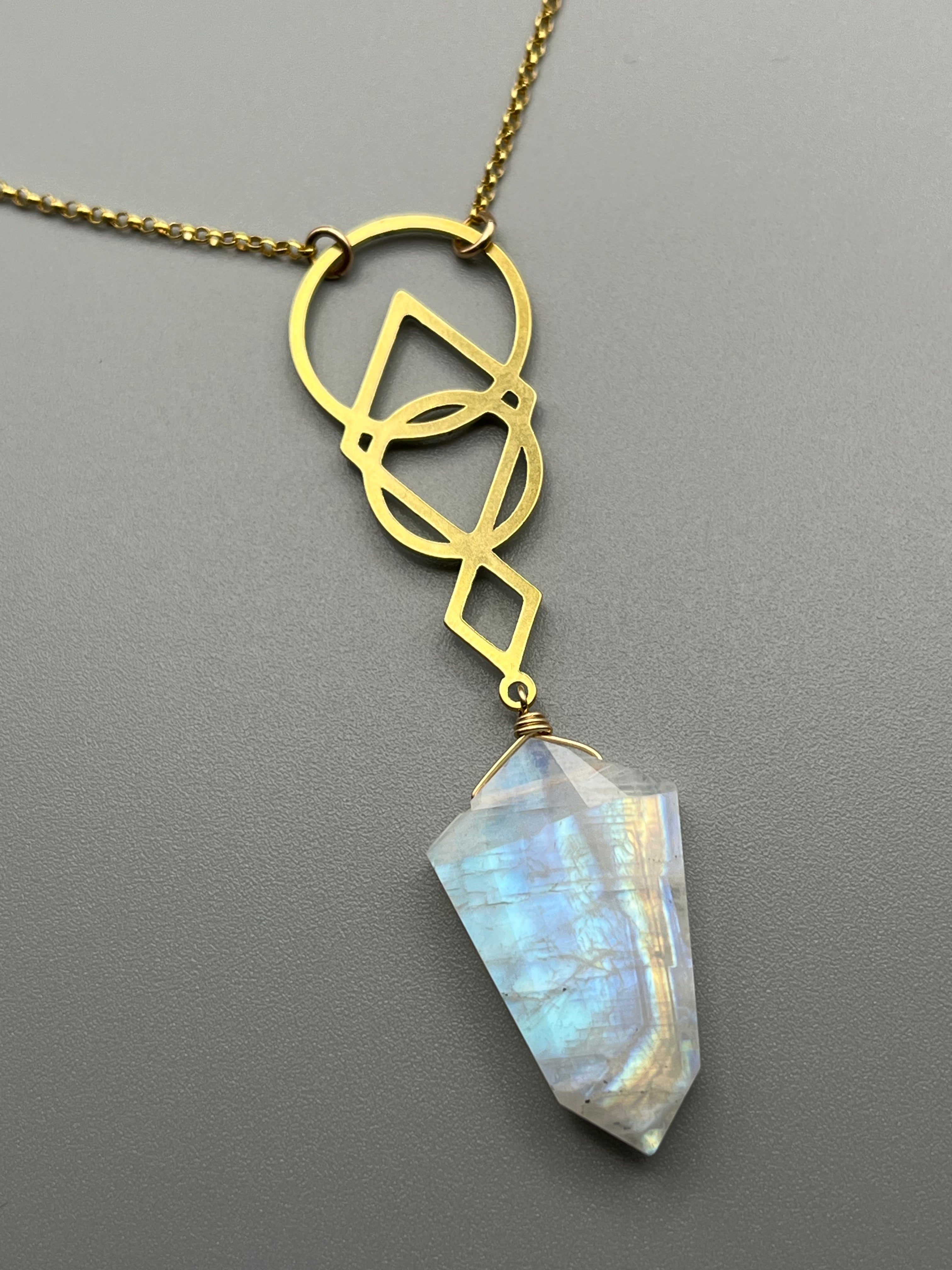 •SIGNS• rainbow moonstone + gold necklace (18"-20" long)