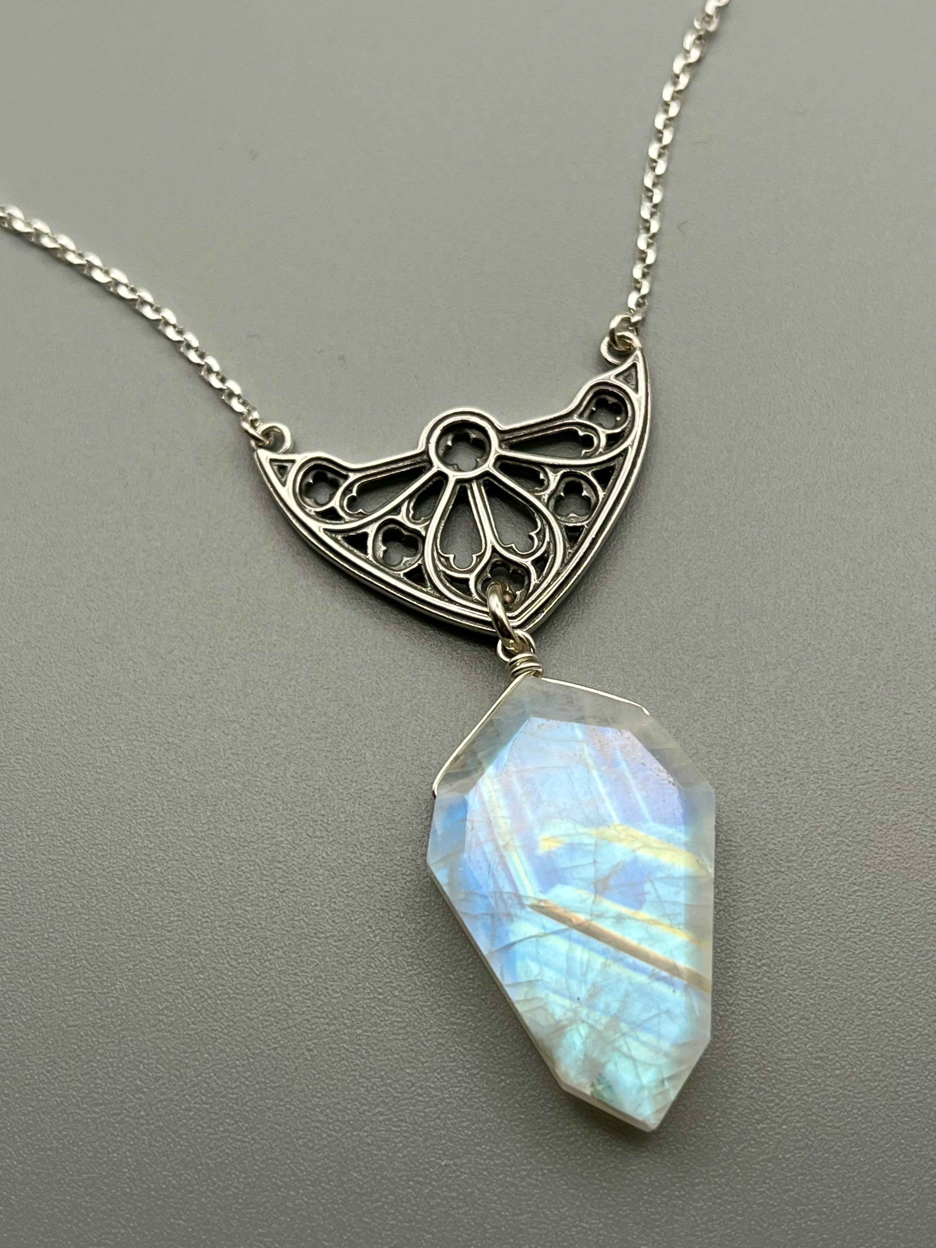 •SAGRADA• rainbow moonstone + sterling silver necklace (16"-18" long)