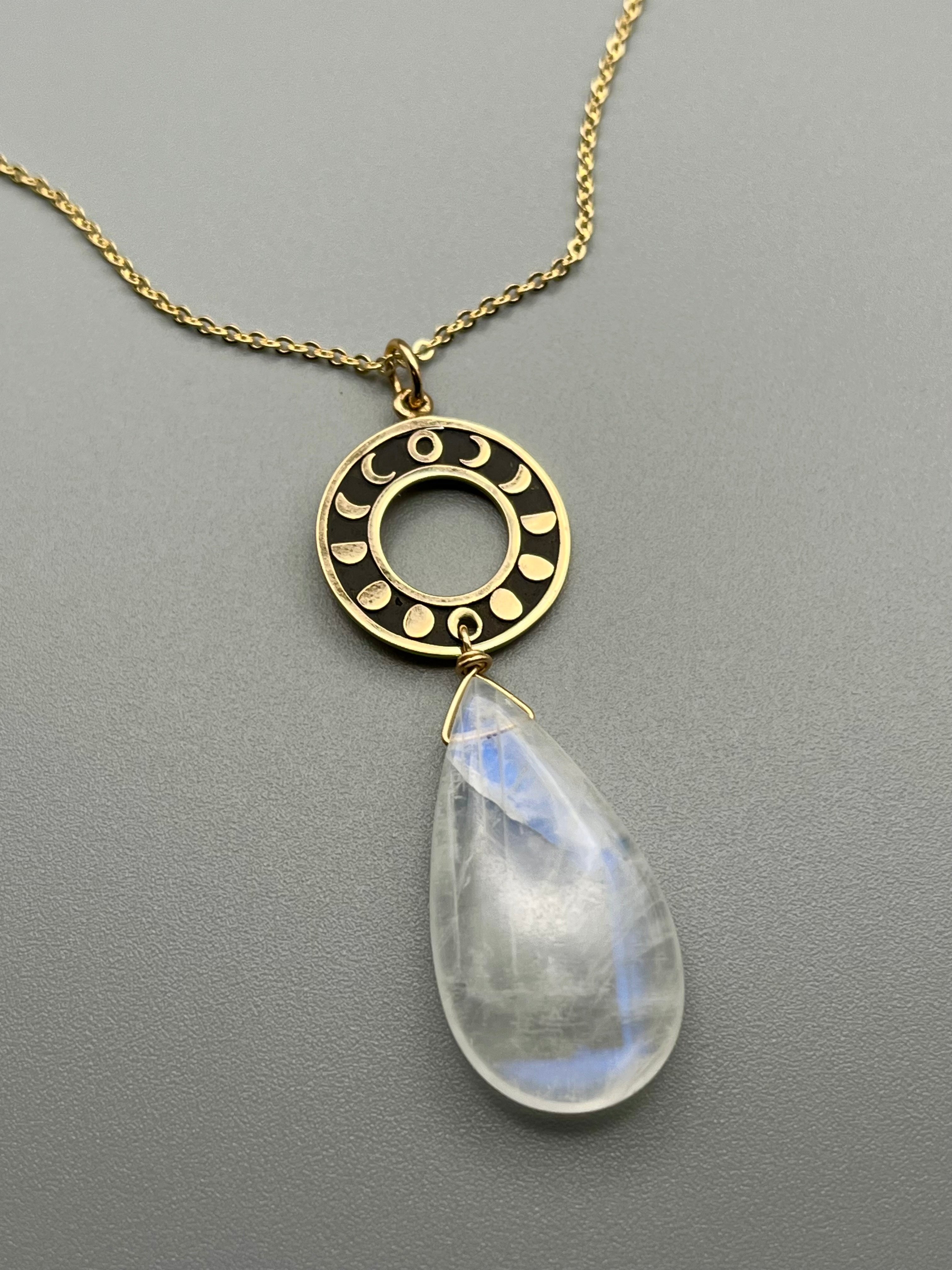 •NYX• rainbow moonstone + mixed metal moonphase necklace (18"-20" long)