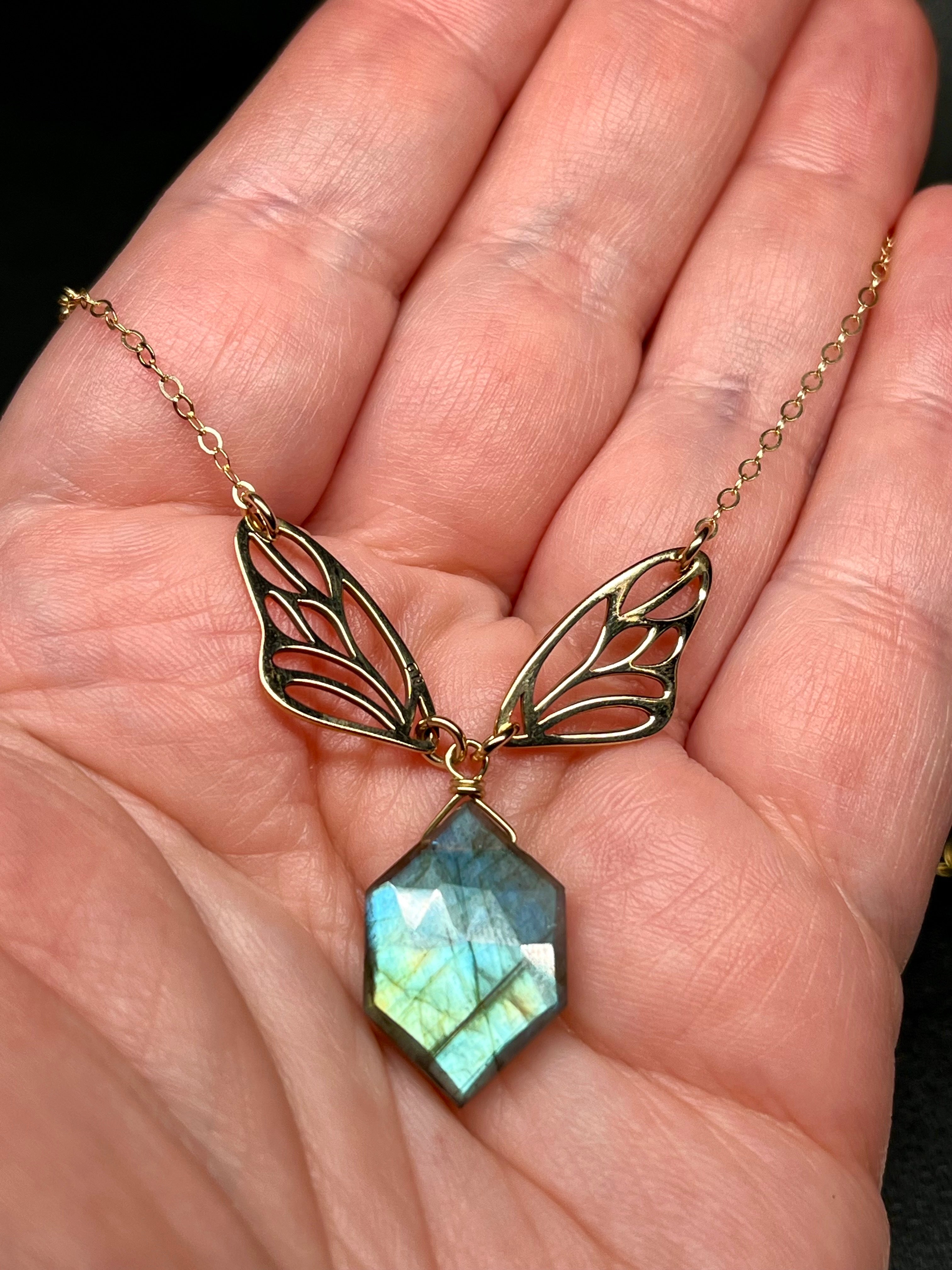 •GUIDE• labradorite + wings + gold necklace (16"-18")