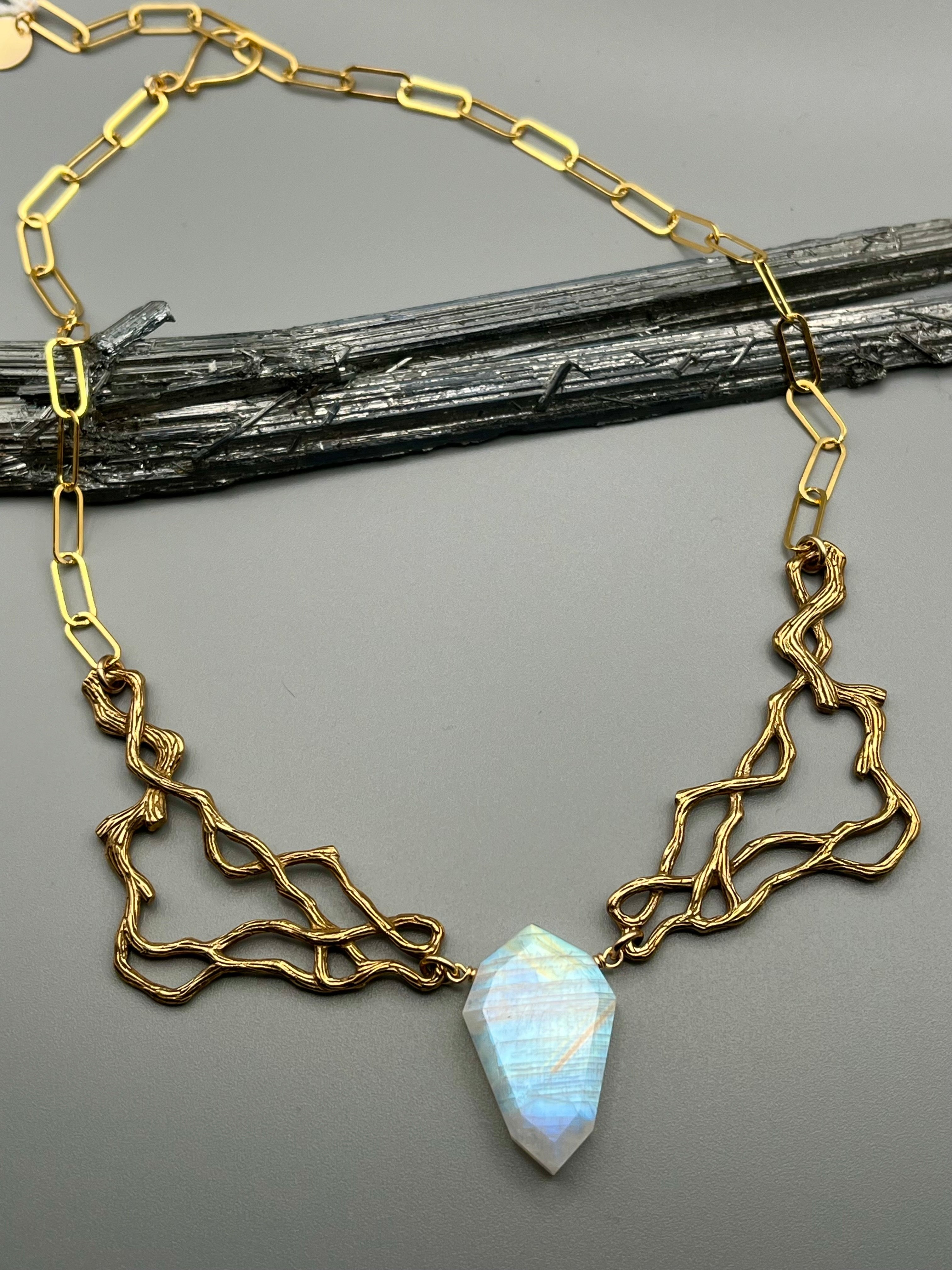 •TSIN• rainbow moonstone + gold necklace (16"-18" long)