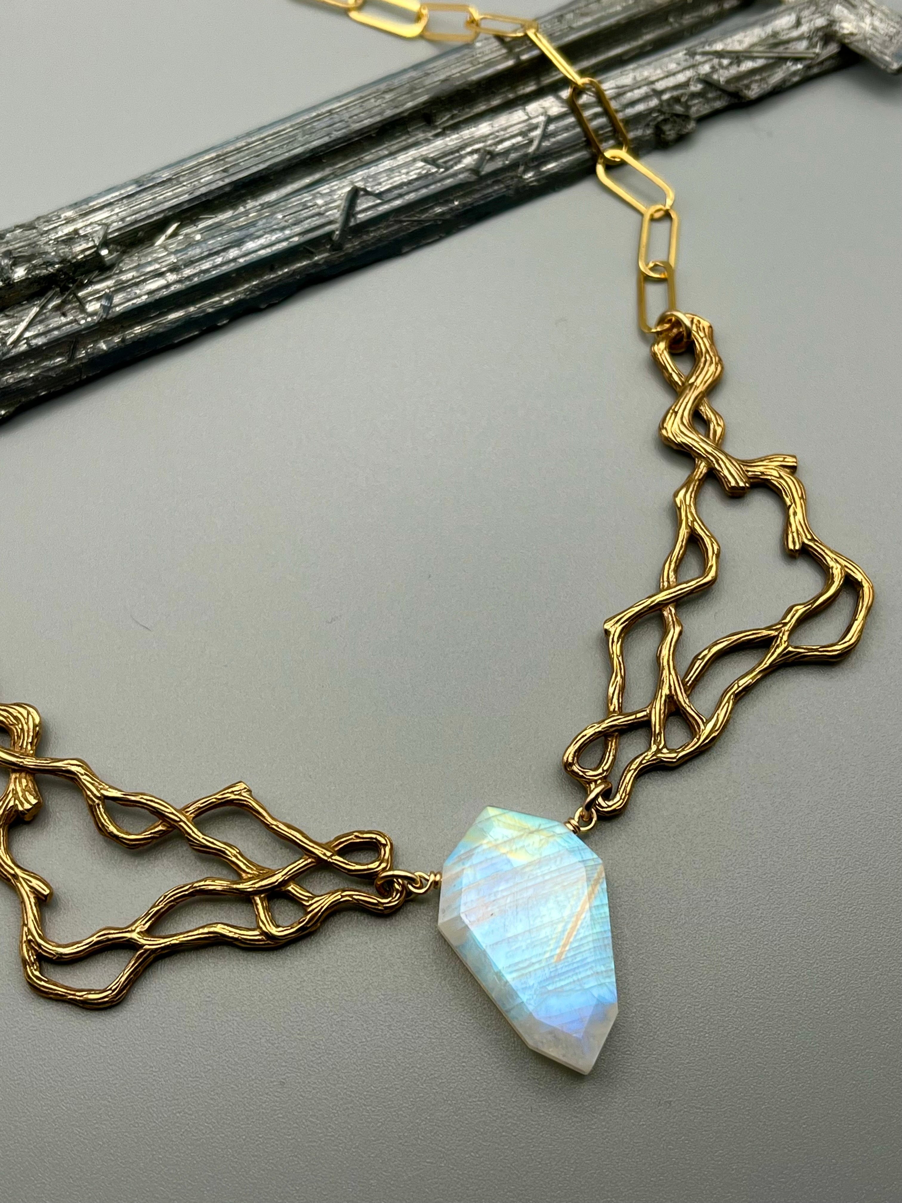 •TSIN• rainbow moonstone + gold necklace (16"-18" long)