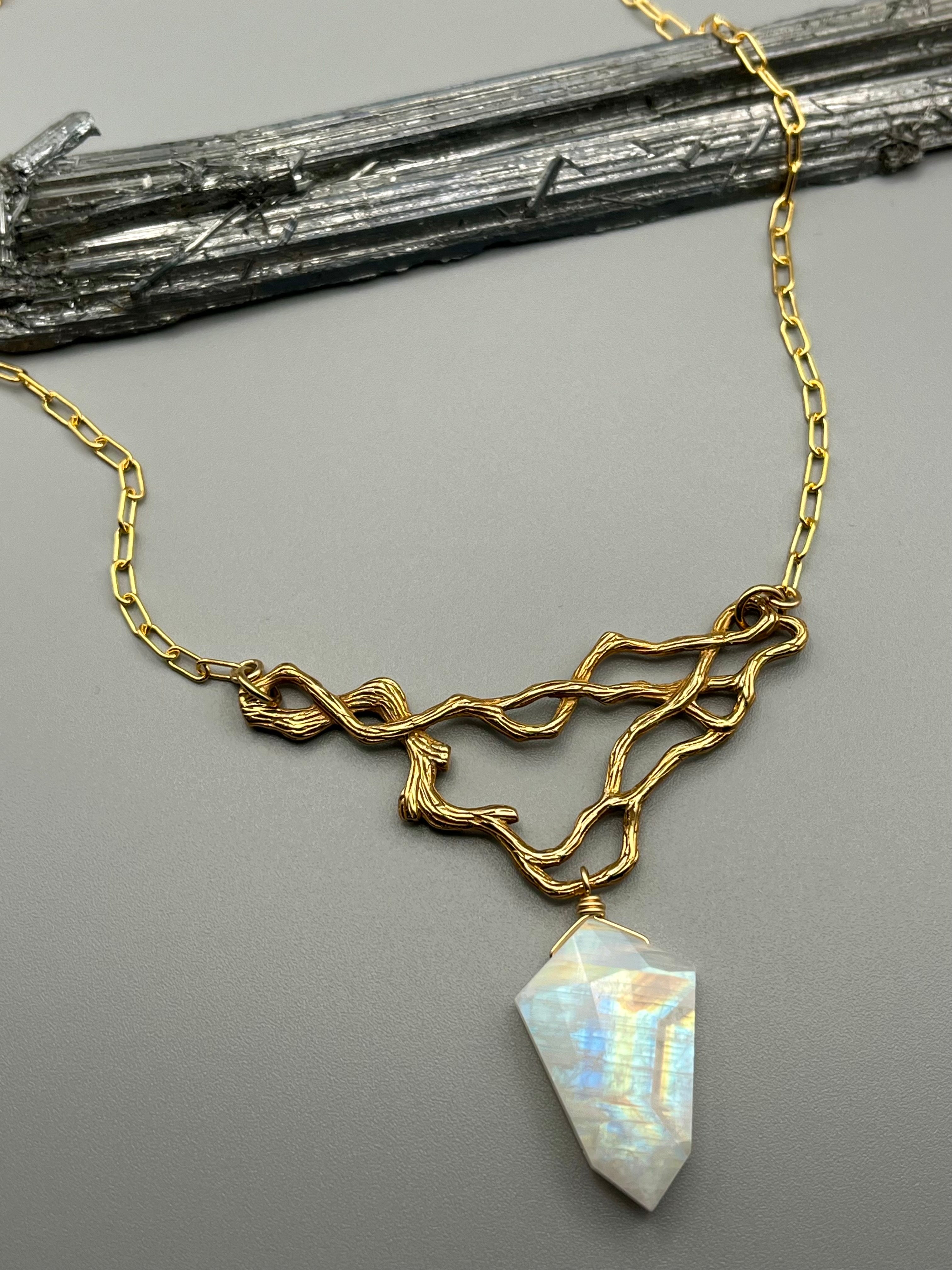 •TSIN• rainbow moonstone + gold necklace (18"-20" long)