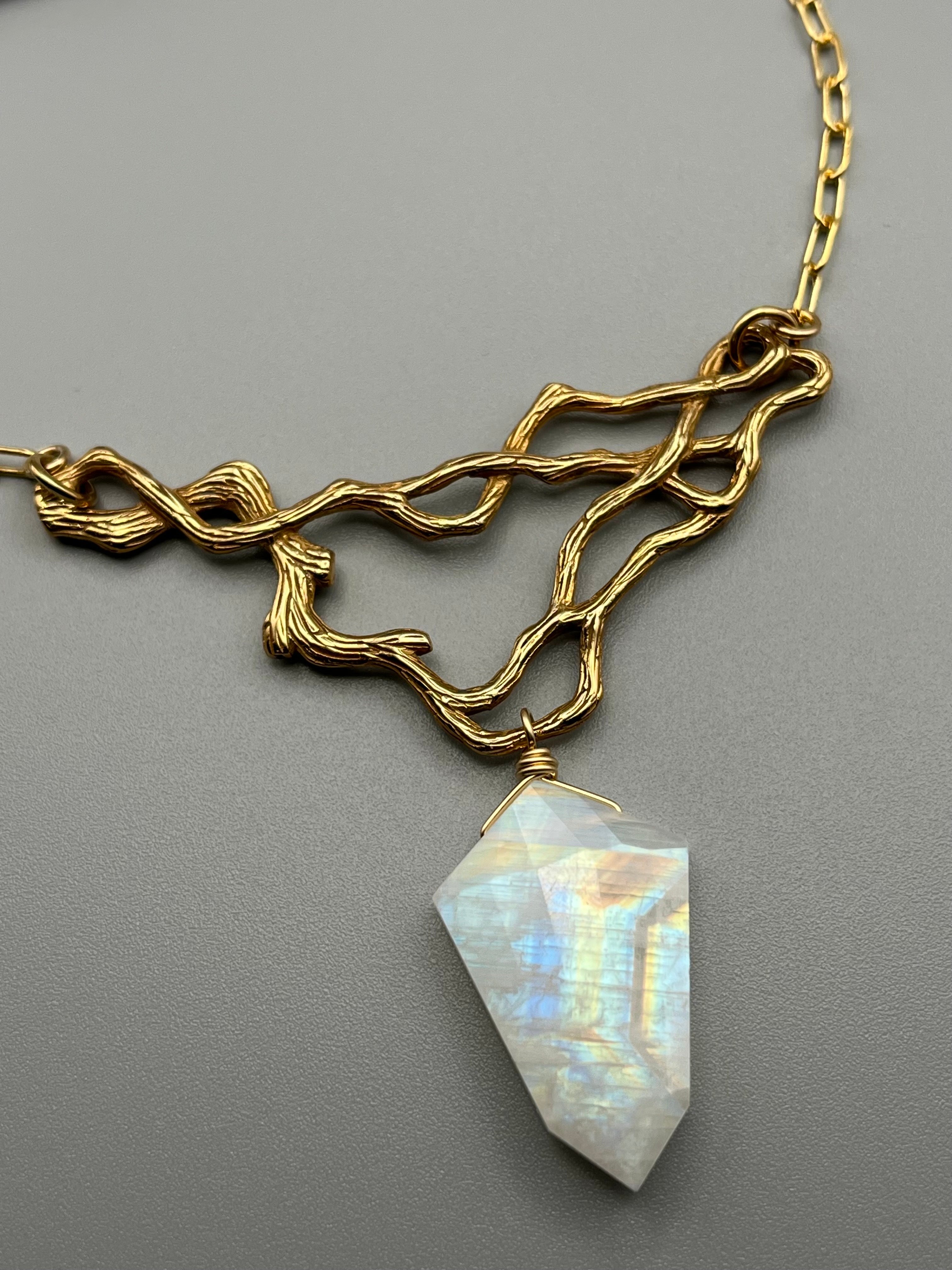 •TSIN• rainbow moonstone + gold necklace (18"-20" long)