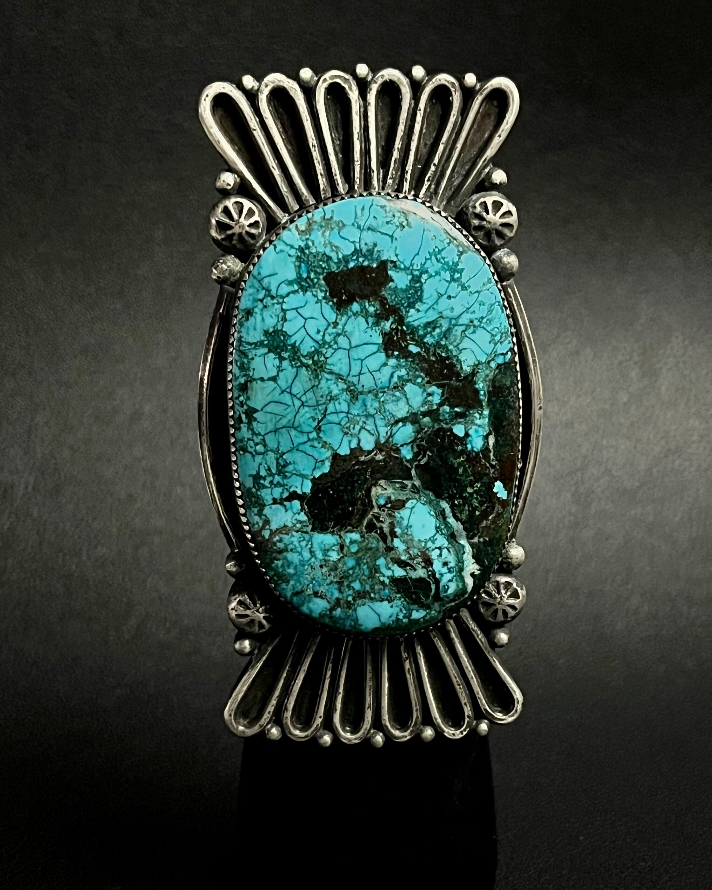 •NOUVEAU NECTAR• turquoise with chrysocolla + silver ring - SIZE 8.75