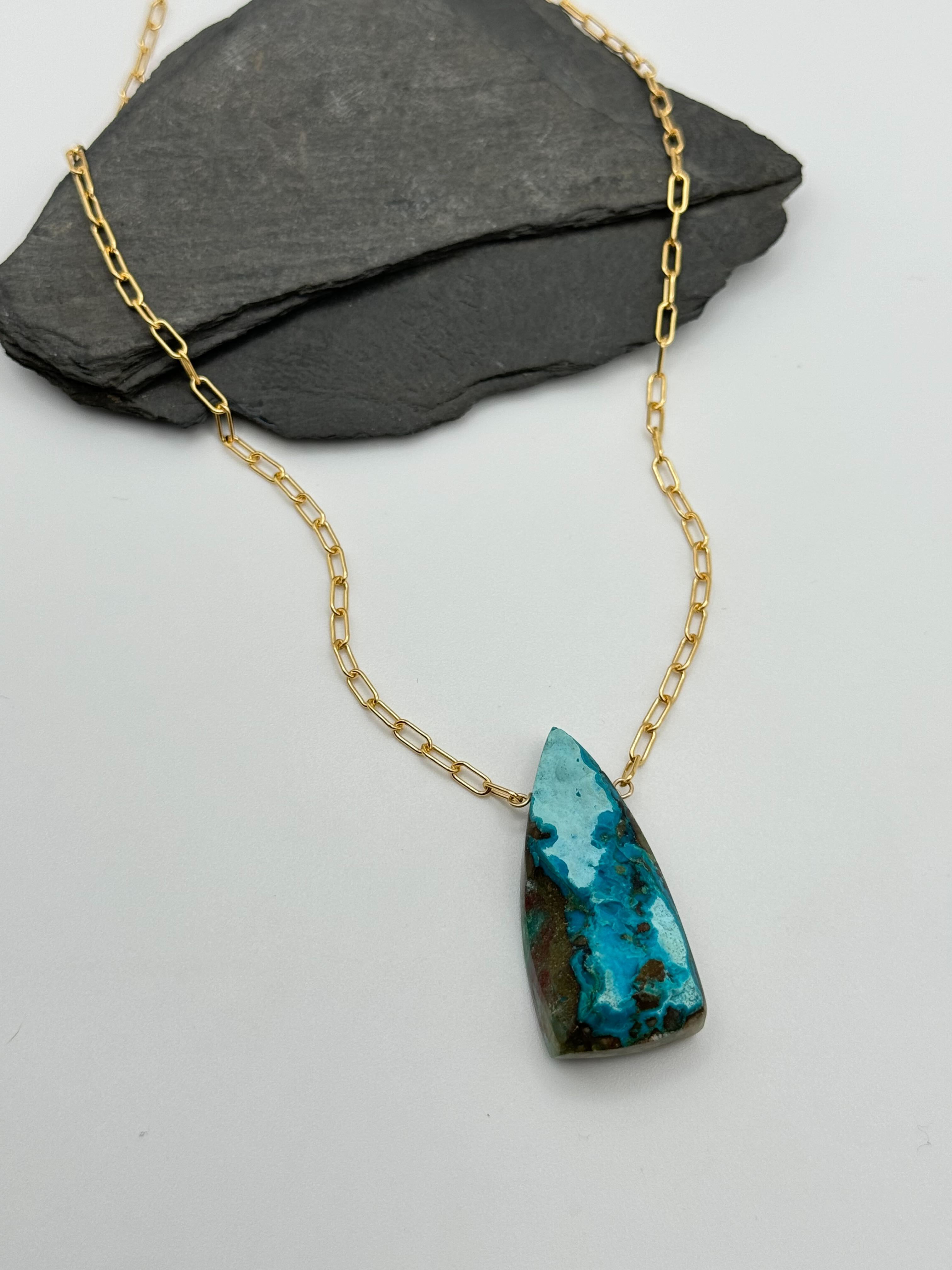 •AEON• arizona chrysocolla + gold necklace (16"-18" long)