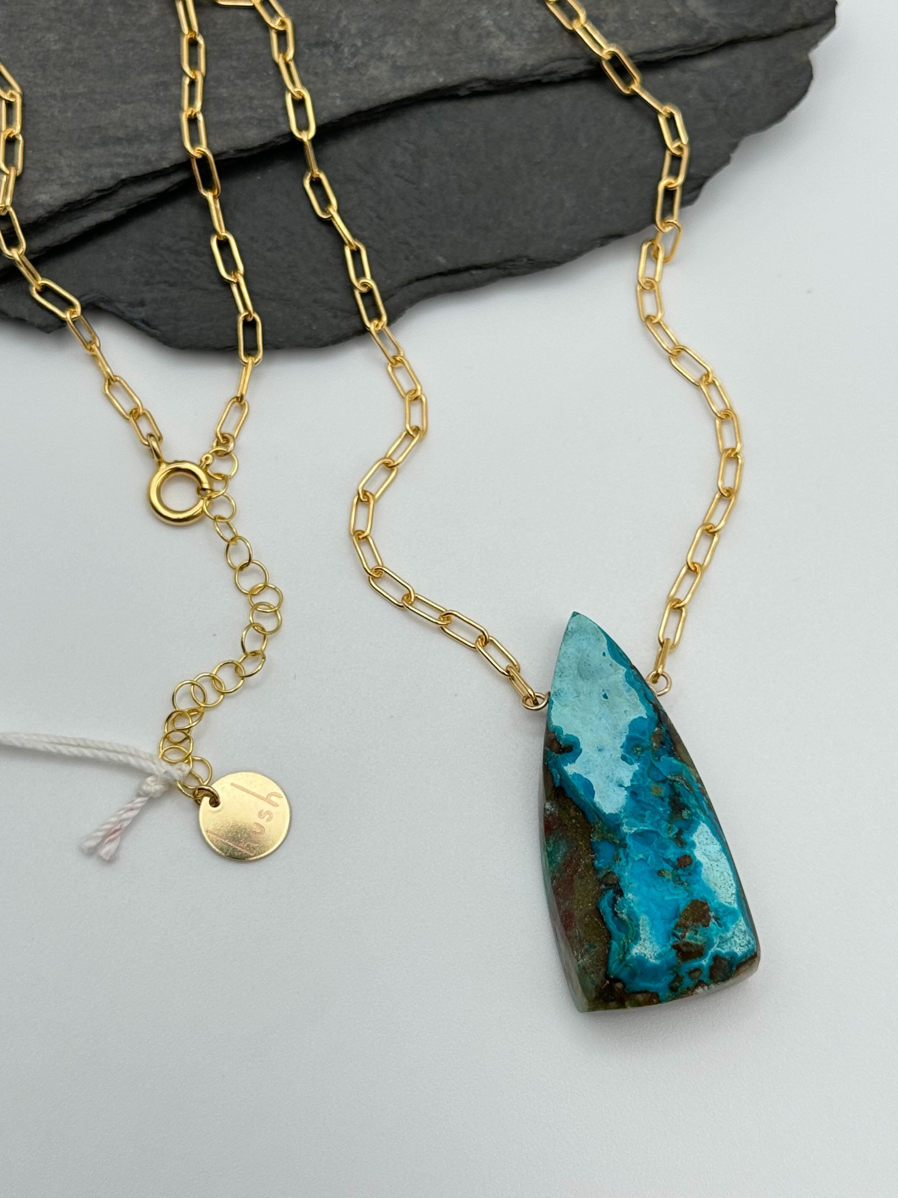 •AEON• arizona chrysocolla + gold necklace (16"-18" long)