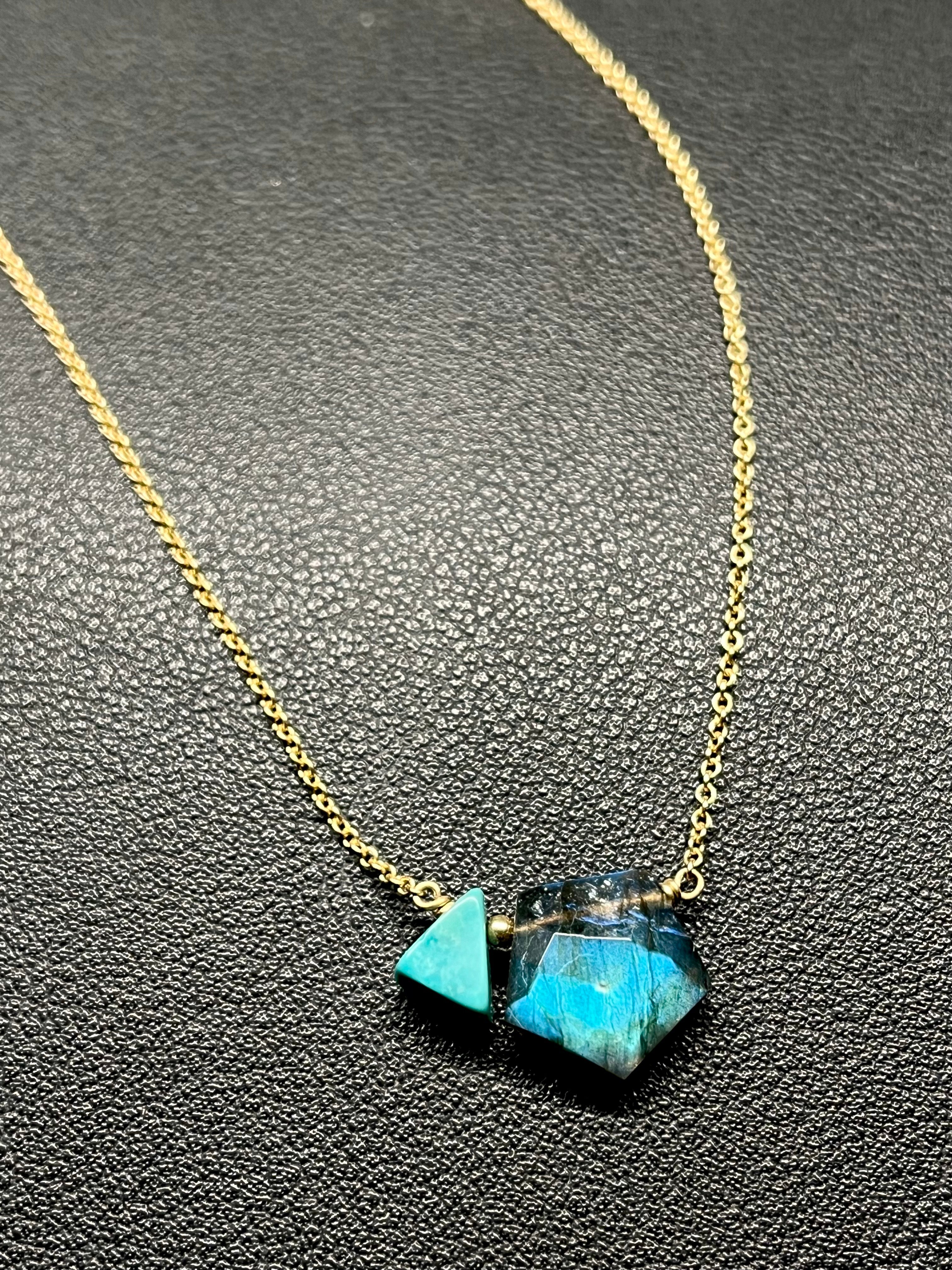 •AEON• labradorite + turquoise + gold necklace (18"-20")