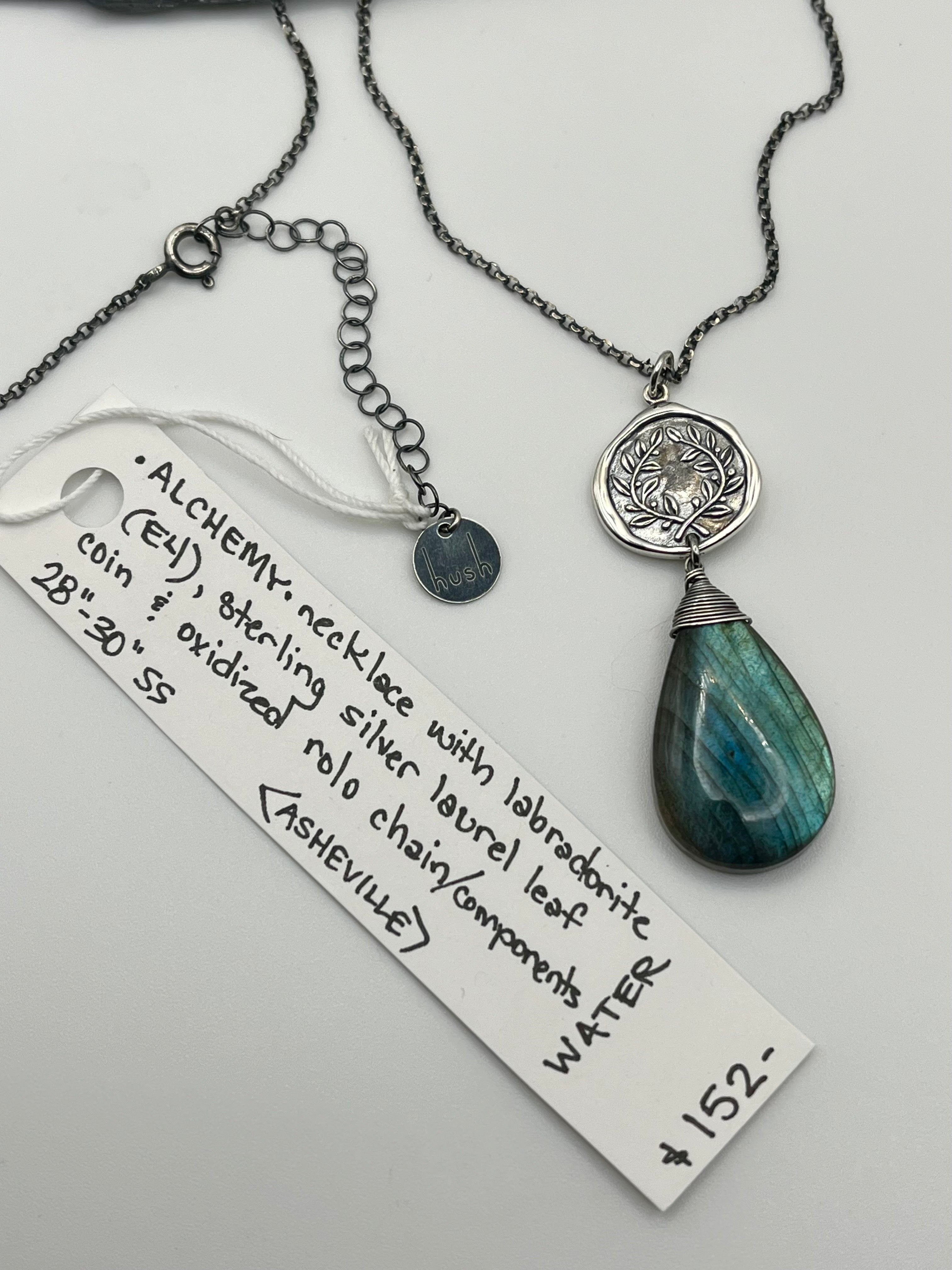 •ALCHEMY• labradorite + silver laurel coin necklace (28"-30" long)