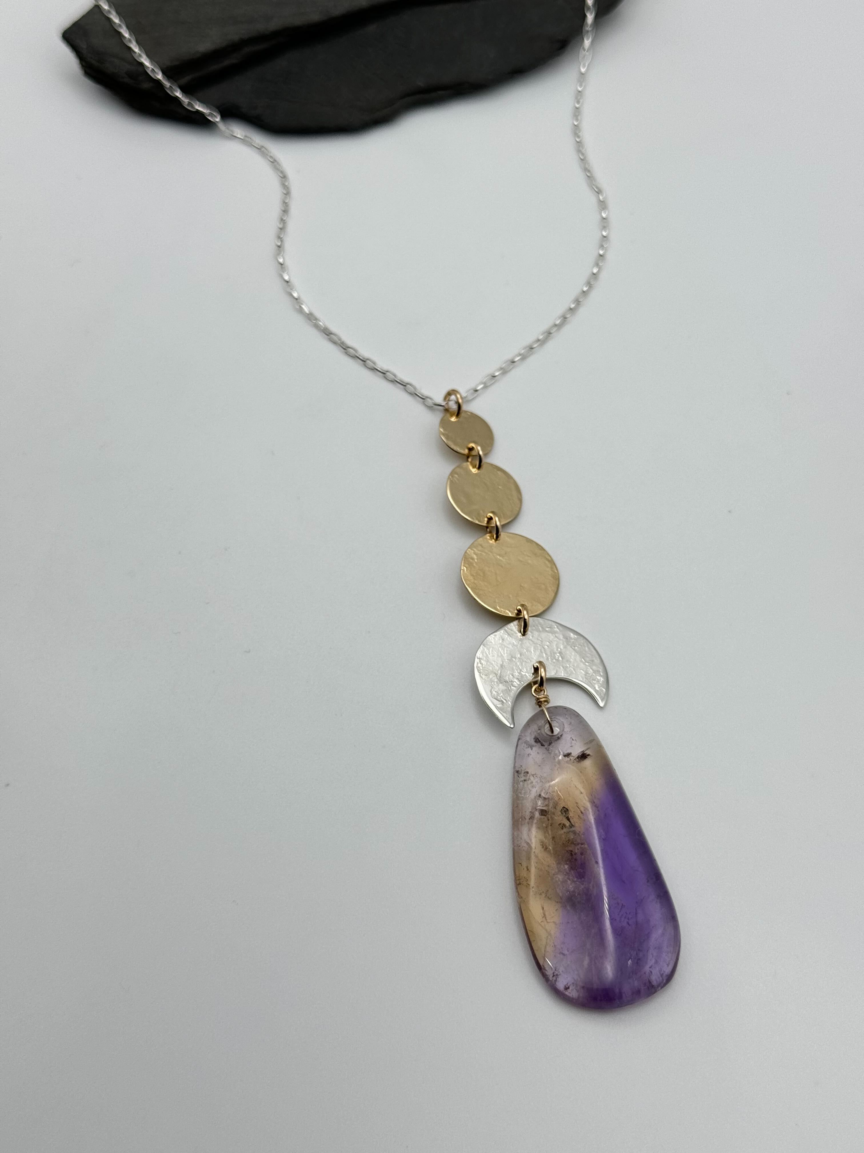 •NYX• ametrine + moons + mixed metal necklace (26"-28" long)