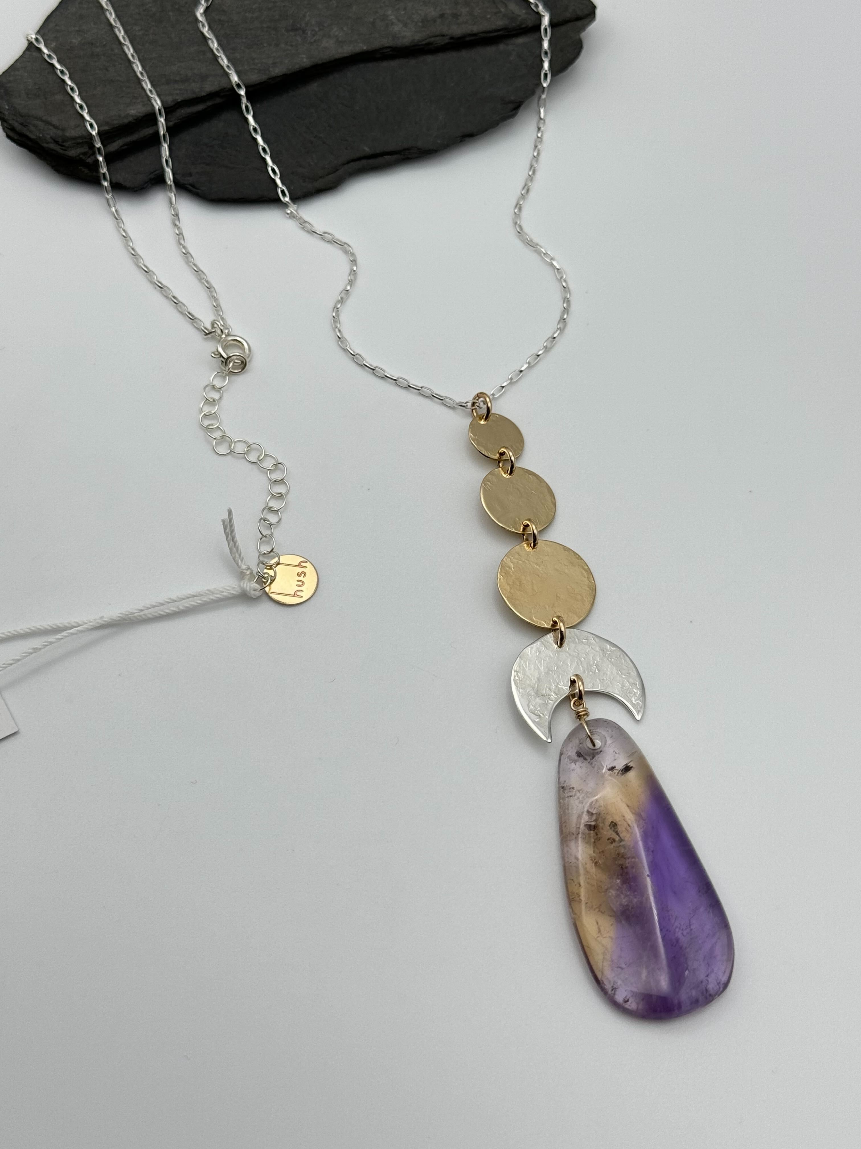 •NYX• ametrine + moons + mixed metal necklace (26"-28" long)