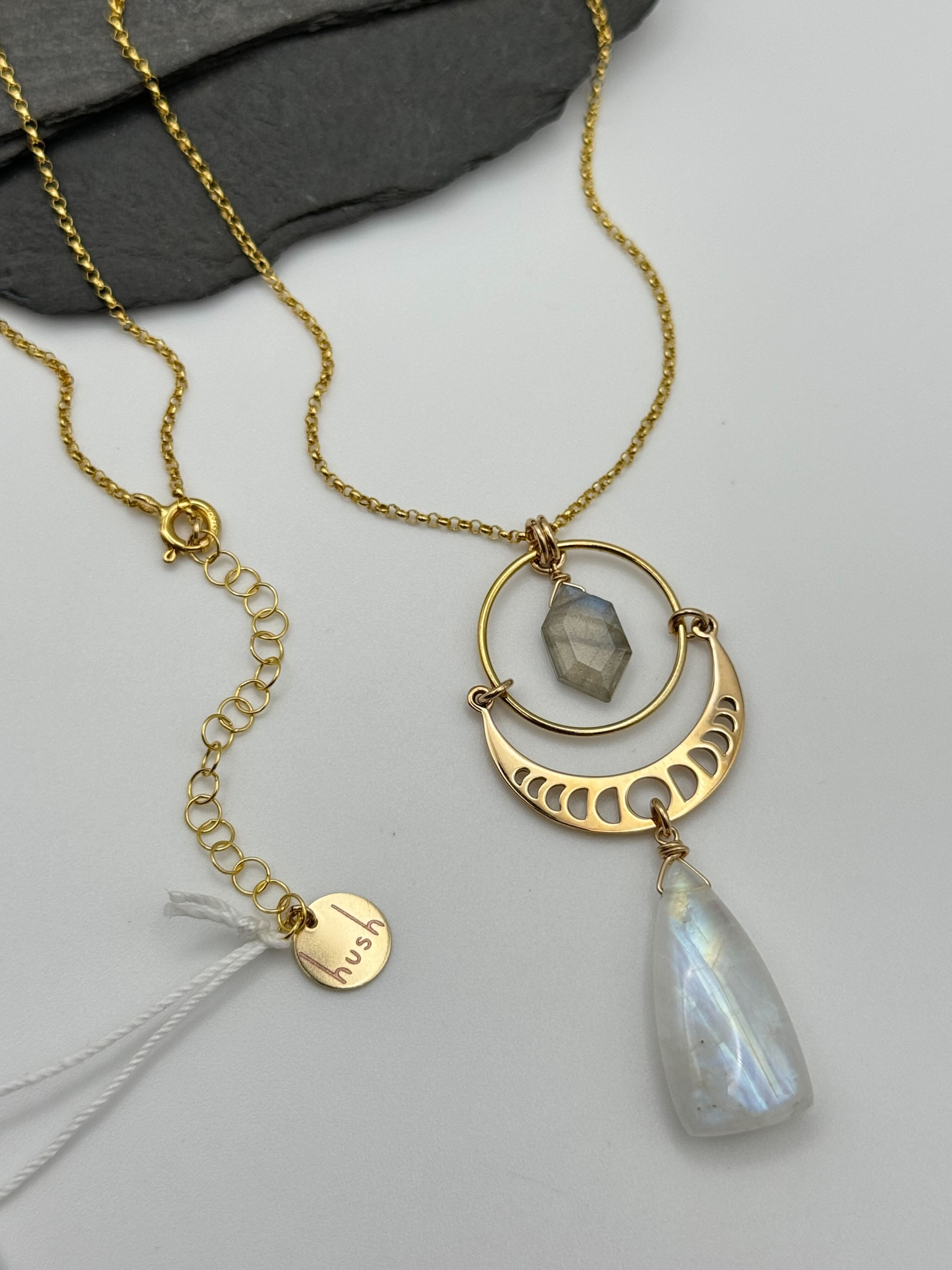 •NYX• rainbow moonstone + labradorite + gold necklace (20"-22")