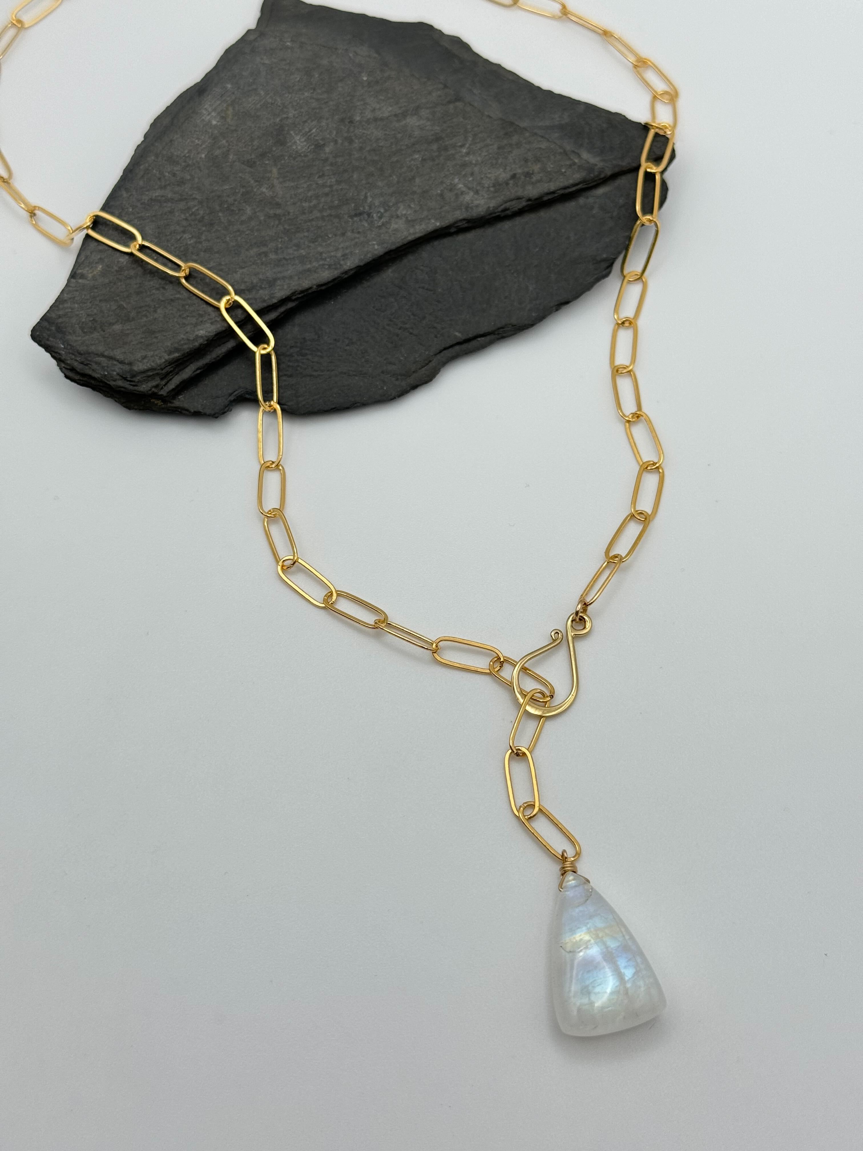 •LINKED• rainbow moonstone triangle + gold necklace (ADJ to 20")