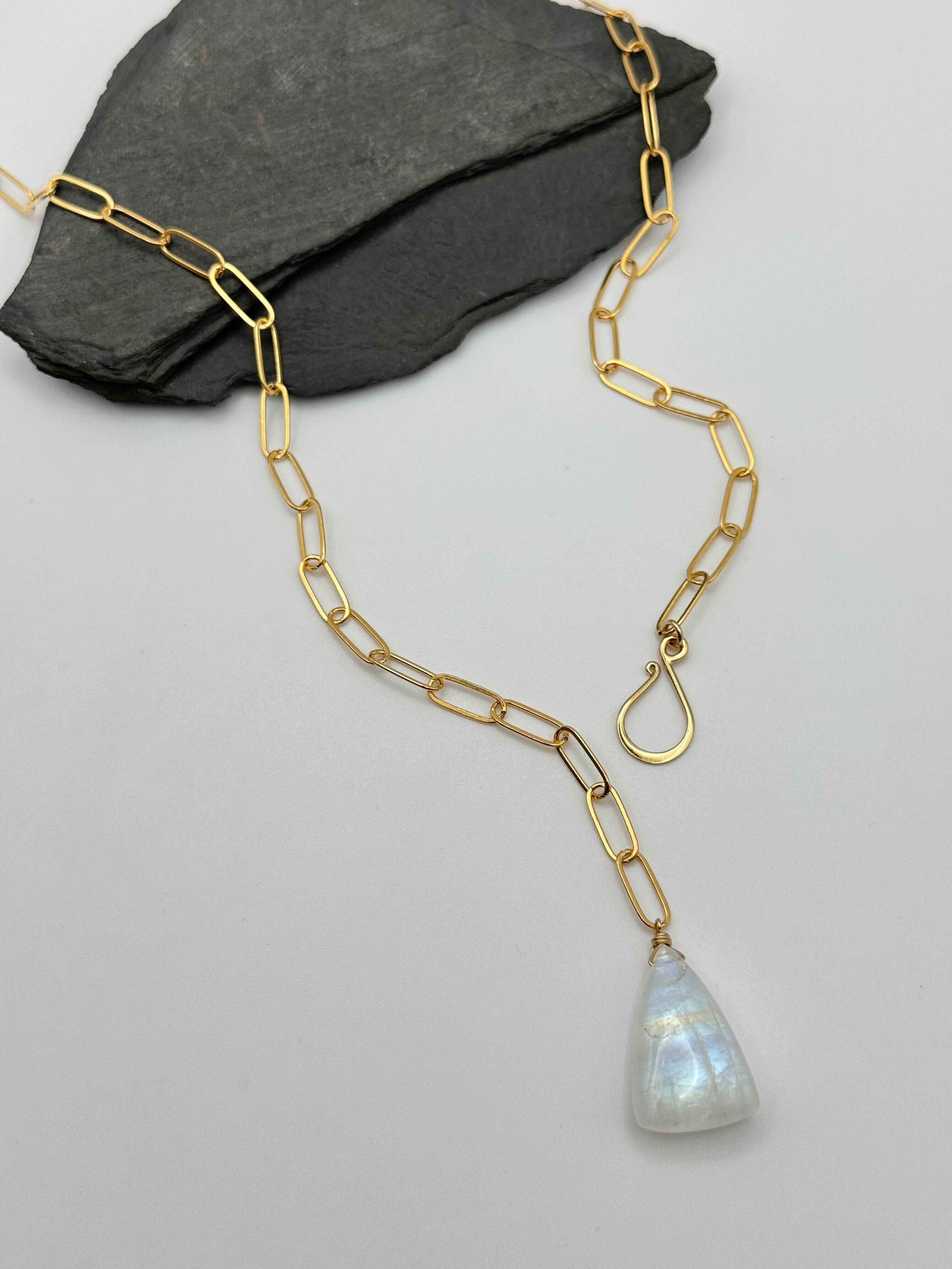 •LINKED• rainbow moonstone triangle + gold necklace (ADJ to 20")